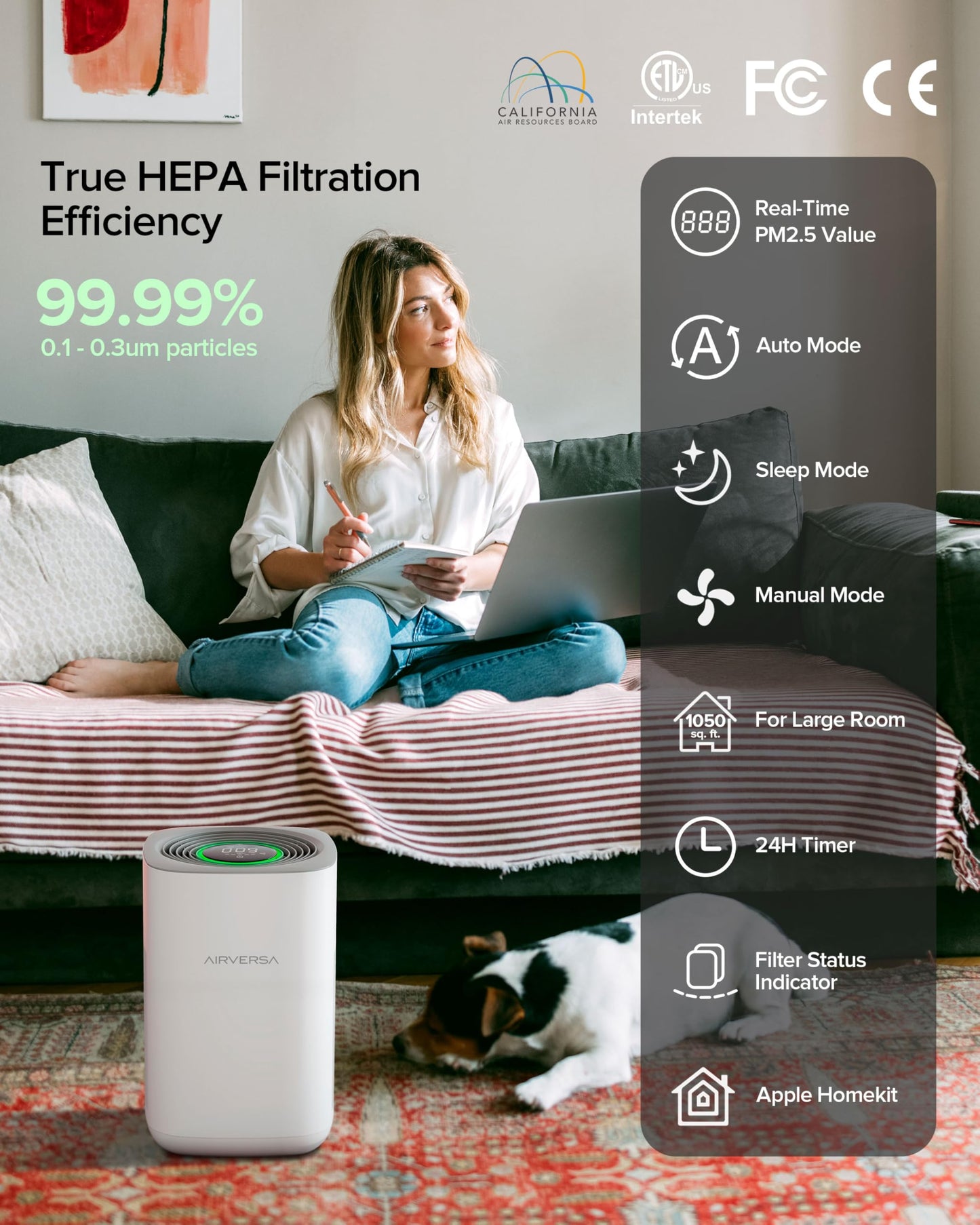 Airversa AP2 Pro HomeKit Smart Air Purifier for Home Large Room, White-2026