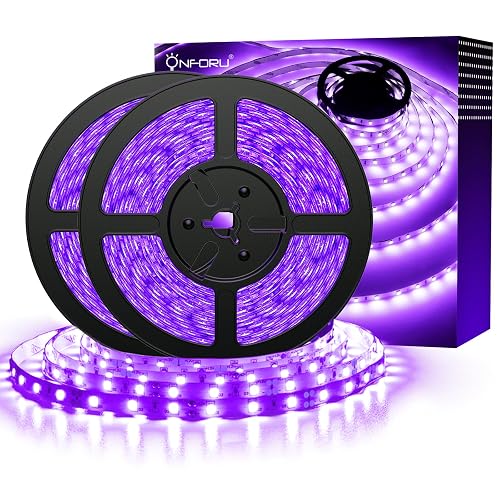 Onforu 32.8ft LED Black Light Strip Kit, 600 Units Lamp Beads, 12V Flexible Blacklight Fixtures, 10m Ribbon, Non-Waterproof for Glow Party, Indoor