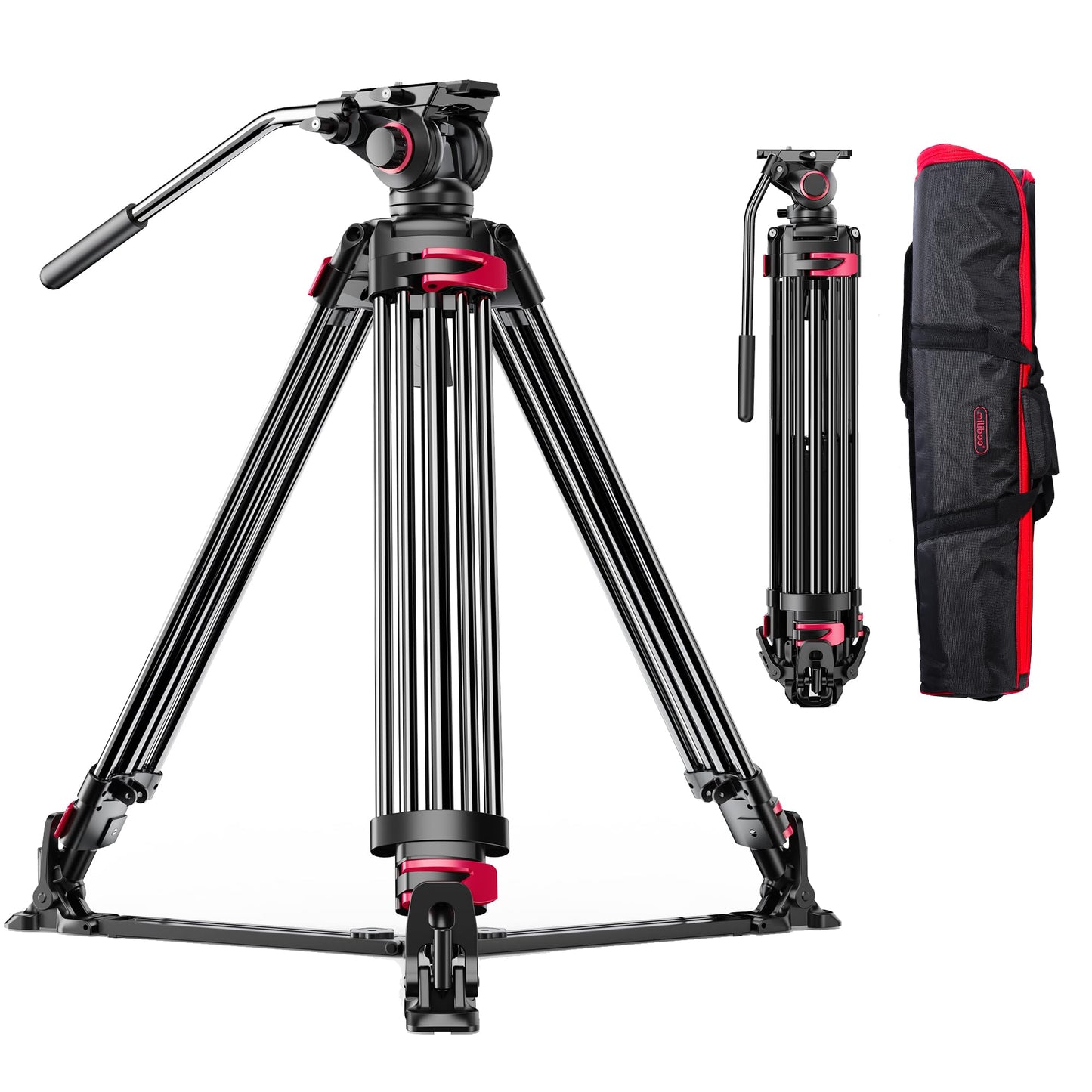 miliboo Heavy Duty Tripod Professional Video Tripod for Camera Fluid Head Tripods Stand with Ground Spreader, Capacity 33 lbs, Height 18.5-65.8
