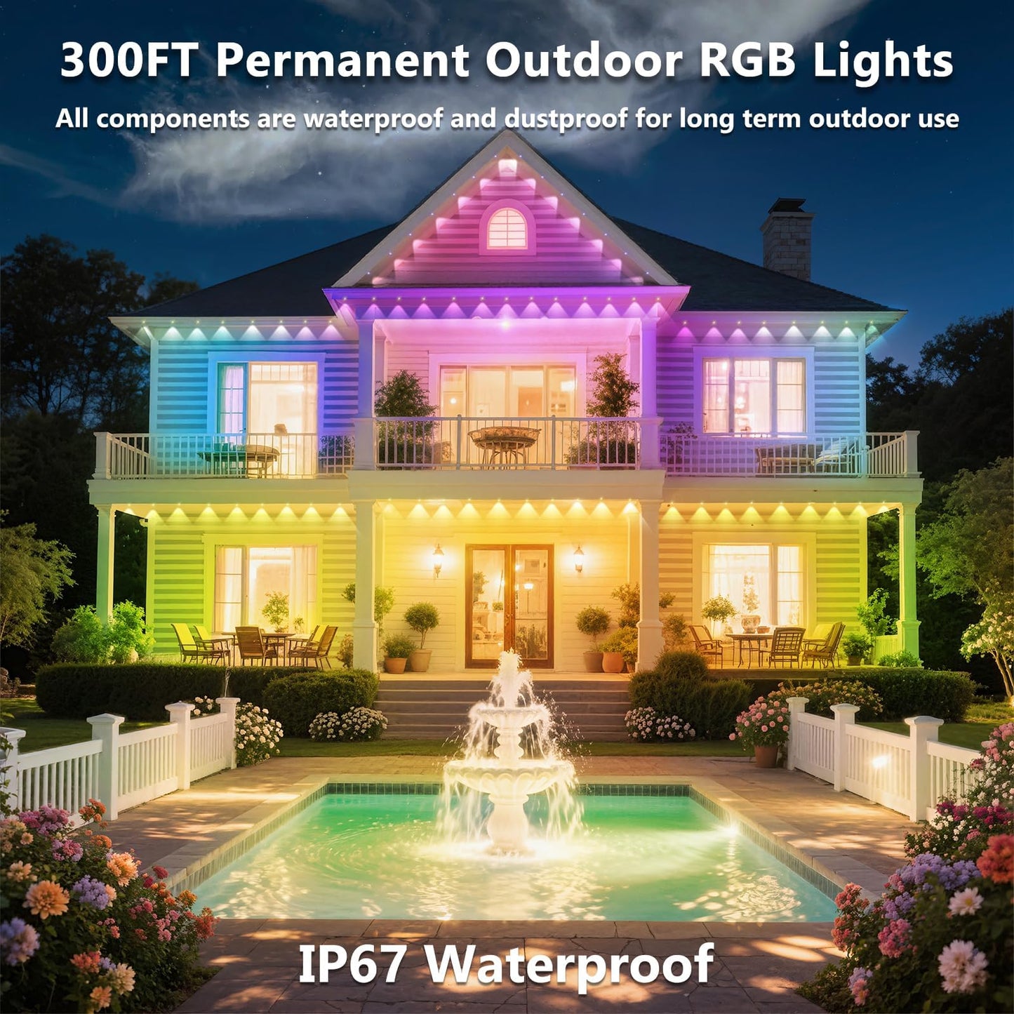 CETELUMA 300FT Permanent Outdoor RGB Lights, IP67 Waterproof Smart Eave Lighting, with App/Remote Control Eaves Light, DIY LED Scenes Modes for House