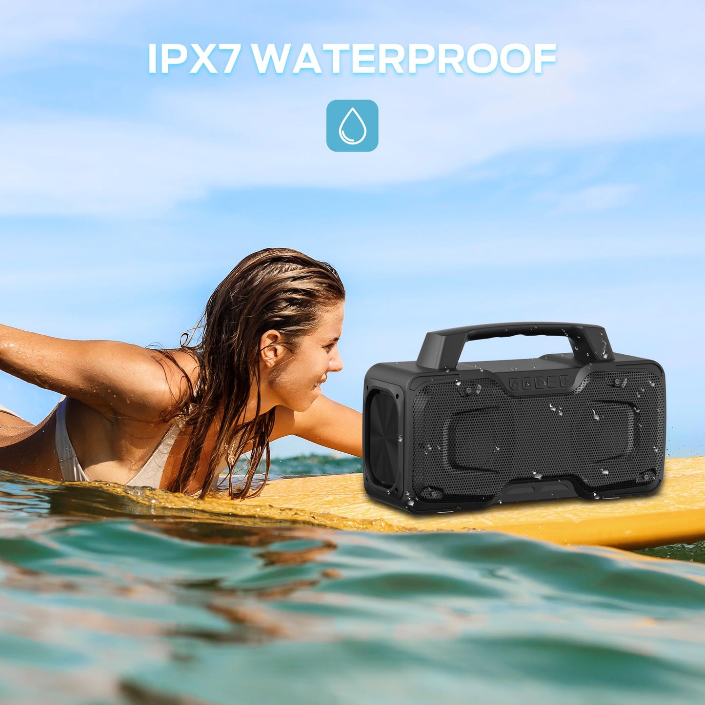 BUGANI Bluetooth Speaker, 80W Powerful Portable Wireless Speakers IPX7 Waterproof Speaker, Outdoor Loud Speakers with Handle 24H Playtime, Support