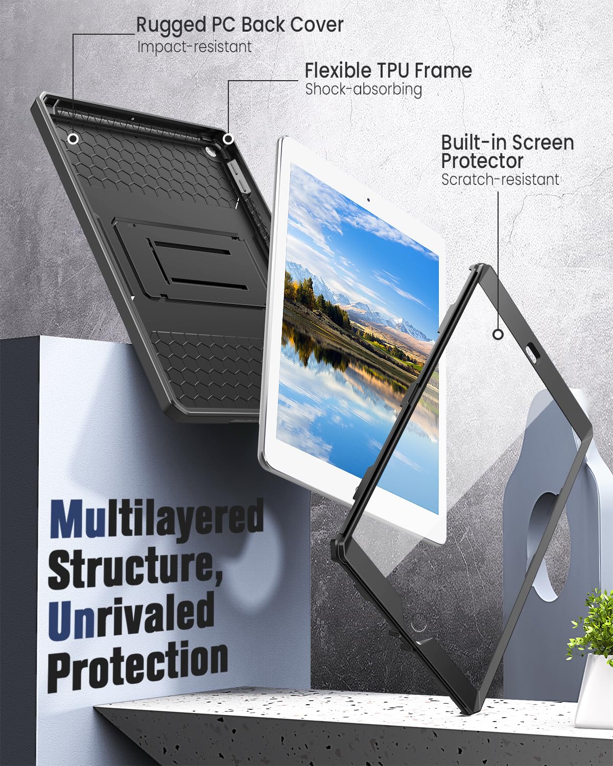 MoKo Shockproof Case Fit 2018/2017 iPad 9.7 6th/5th Generation, Black