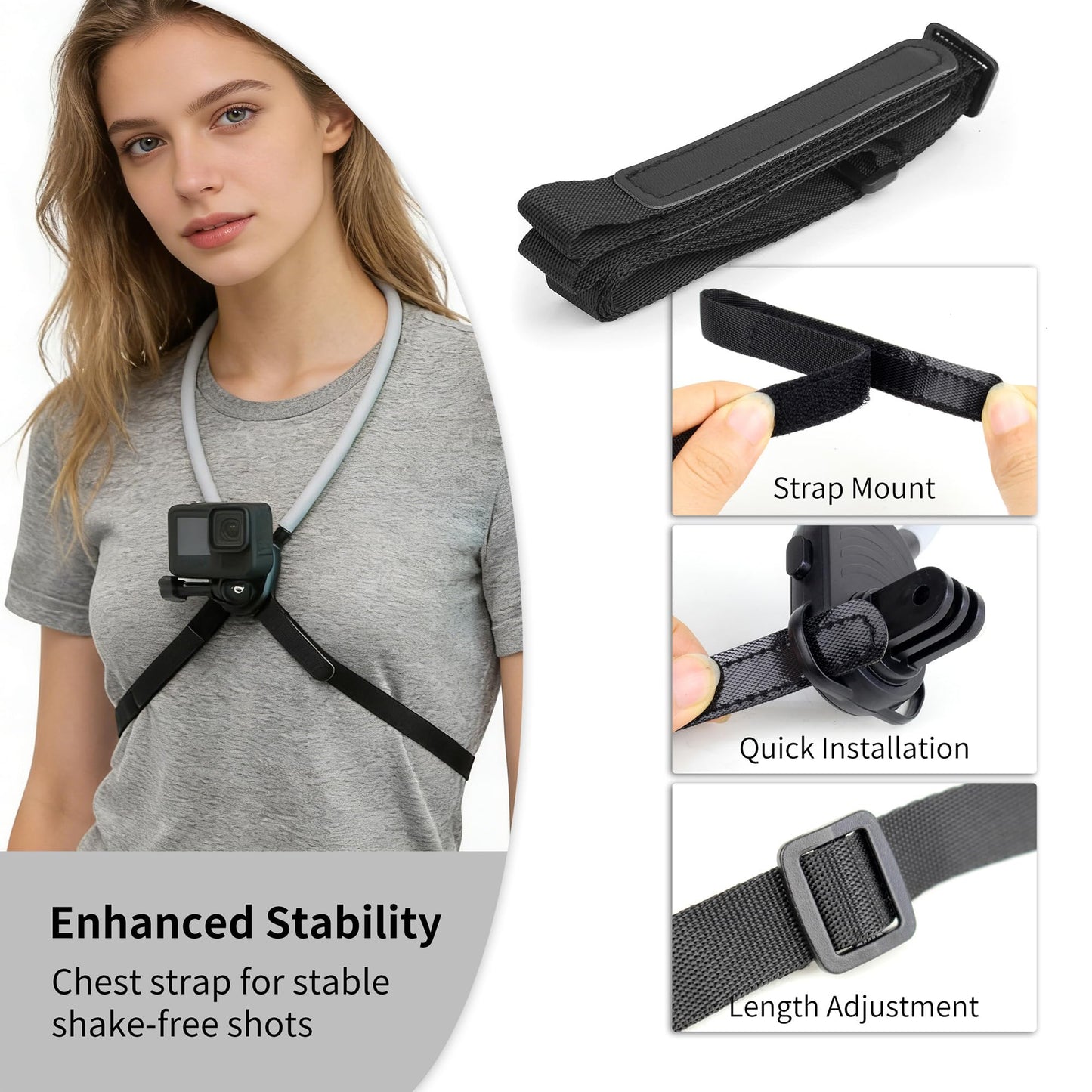 SOONSUN Flexible POV Neck Mount with Chest Strap, Hands-Free Bendable Camera Mount for GoPro Hero 13/12/11/10/9/8/7/6/5/4/MAX, DJI Osmo Action 6/5/4