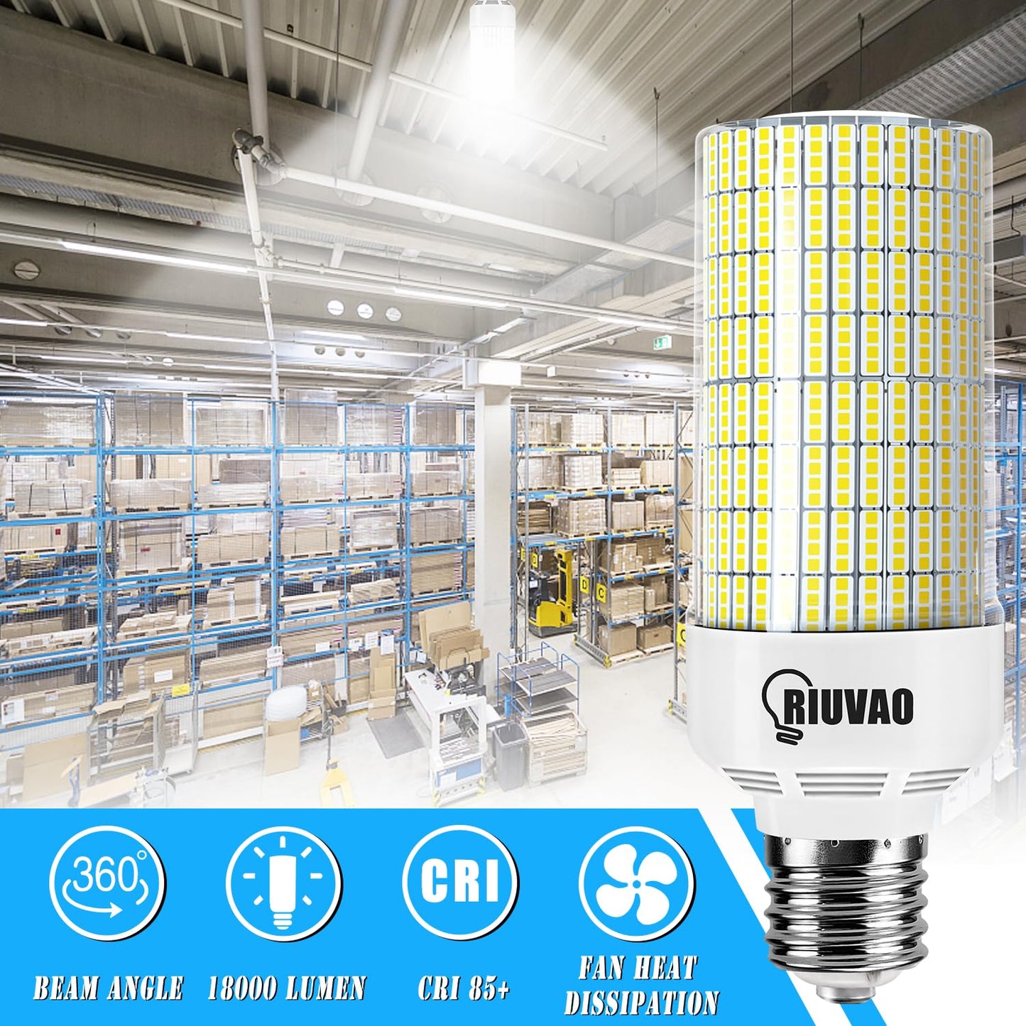 120W LED Corn Light Bulb 5000K Daylight 18000 Lumens Super Bright with Fan Radiator 1200W Equivalent E39/E40 Base LED Corn Bulb Suitable for outdoor
