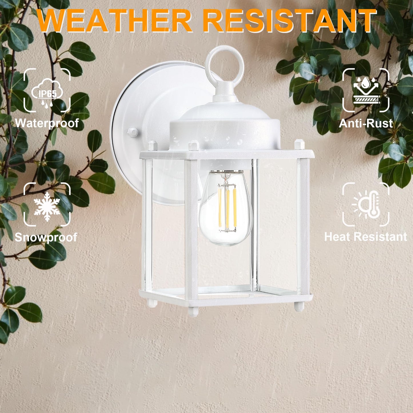 GRUENLICH Outdoor Wall Sconce, Exterior Wall Lighting Fixtures with Clear Glass, Front Porch Lighting, Outdoor Lights for Patio, Doorway, White, 4