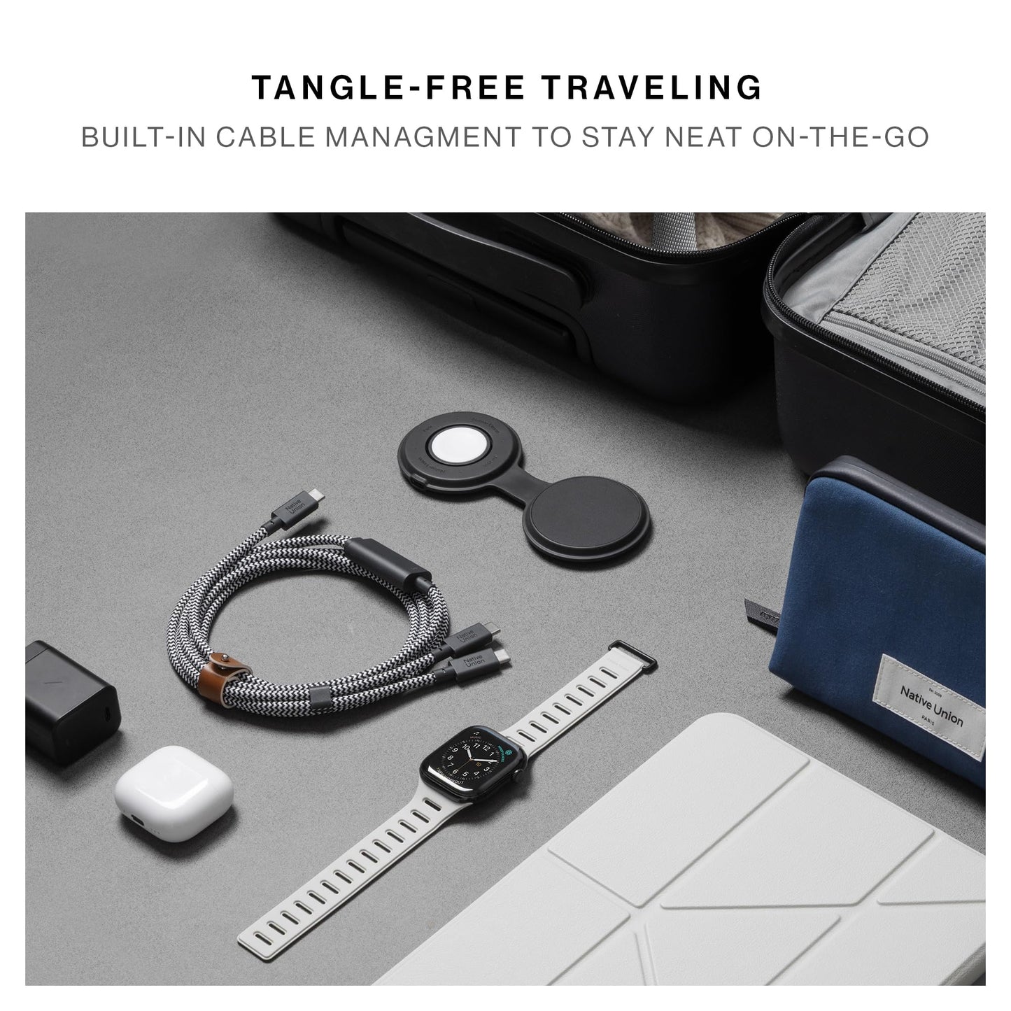 Native Union Belt Cable 2-in-1 - 6.5ft Multi-Device High Speed Charging Cable with Leather Strap for All Type-C Devices - 140W USB-C to Two USB-C
