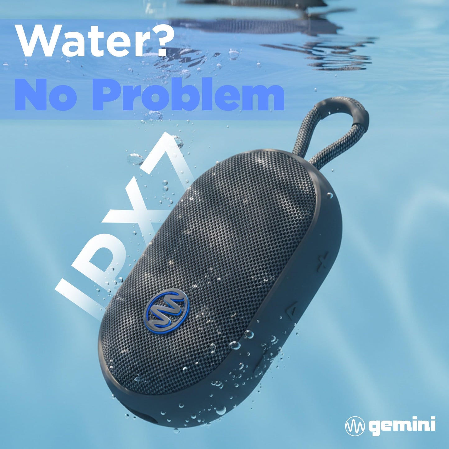 Gemini Mini Bluetooth Speaker - Small Portable Waterproof with Carabiner, Compact Travel Design, IPX7 Shower Proof, 12Hr Battery, TWS Pairing