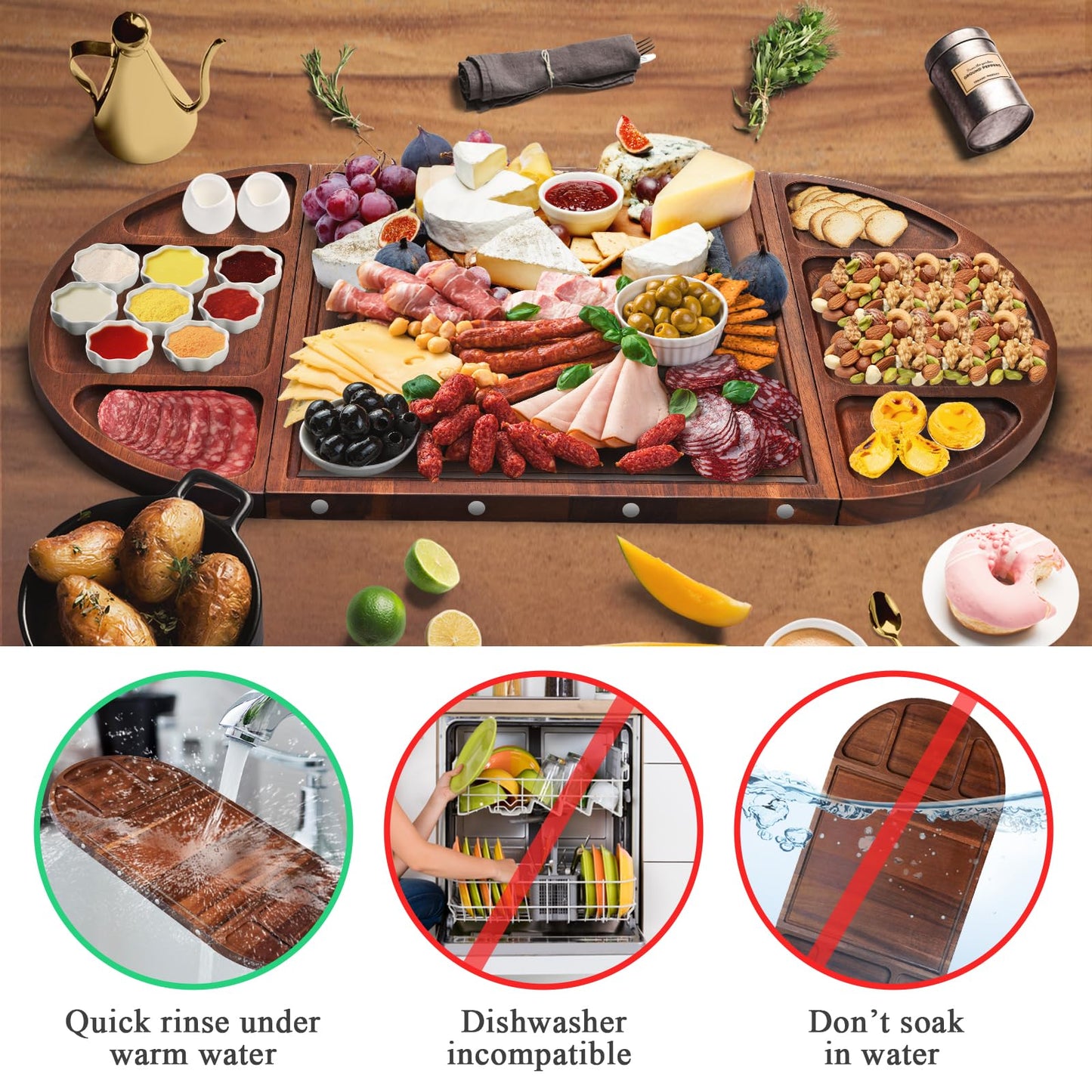 NiHome Magnetic Acacia Wood Charcuterie Board Large 26”x13” Cheese Board Splice Serving Boards for Entertaining, Beautiful Personized Christmas…