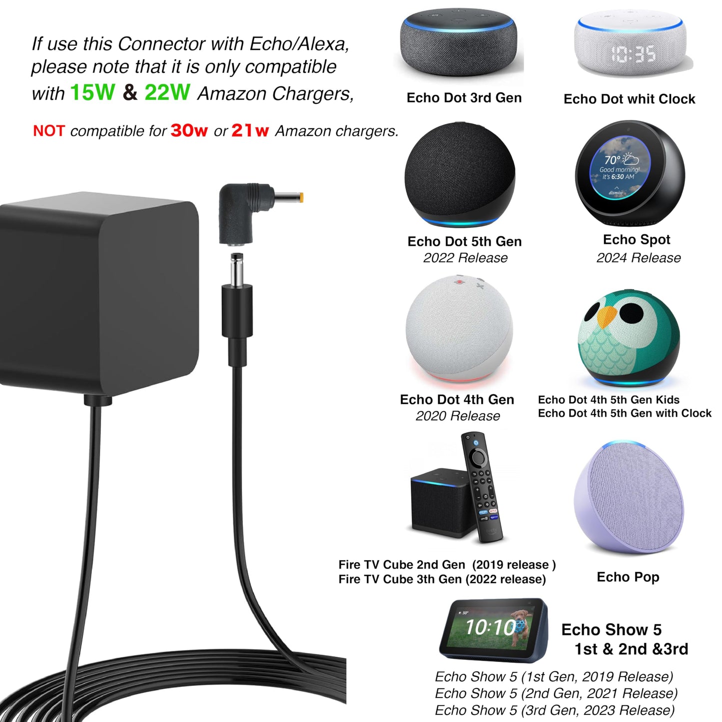 helpers lab 4.0 x 1.7 mm Male to Female Right Angle 90-Degree Power Adapter Connector Converter for Amazon Echo Dot, Echo Show, PSP, Blu-ray…