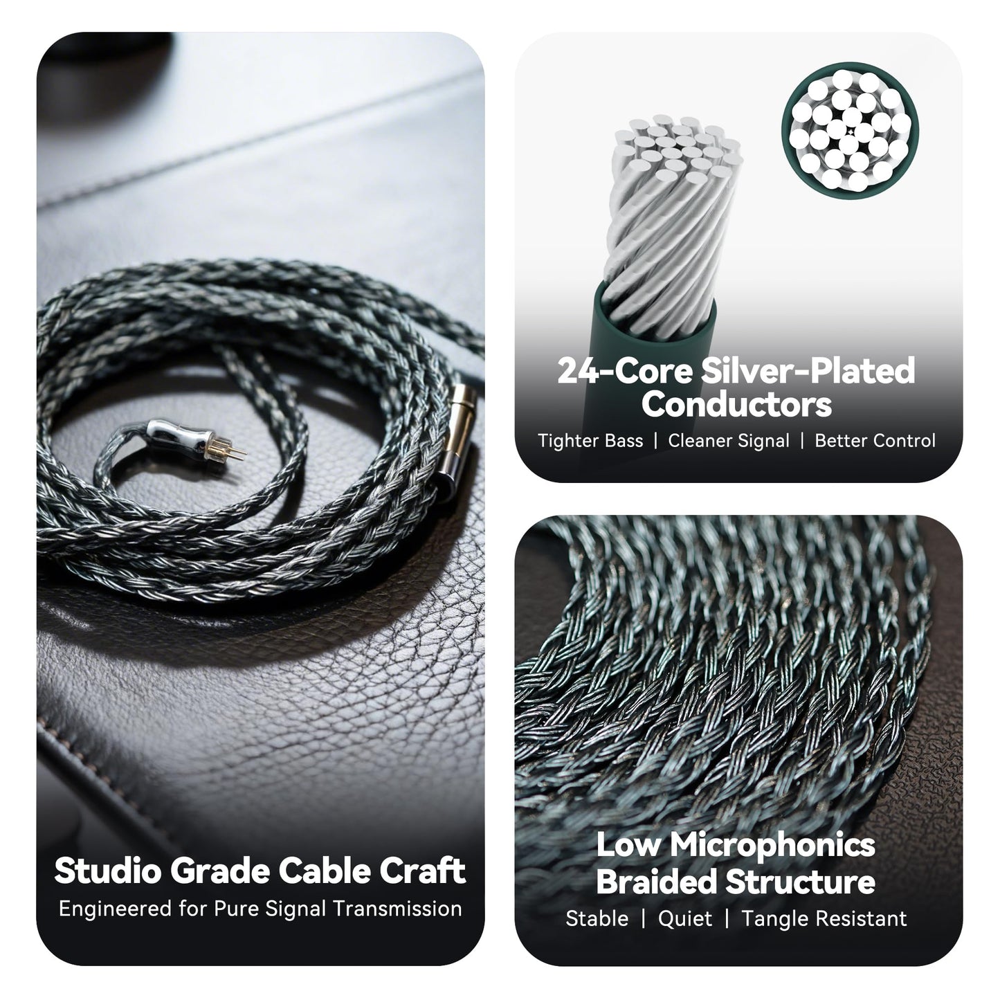 Tipsy Melody 3 IEM Upgrade Cable, 6.5ft (2m) Long, Enhanced Mids & Bass, 24-Core Silver-Plated, Deep Green (0.78mm-2 Pin)