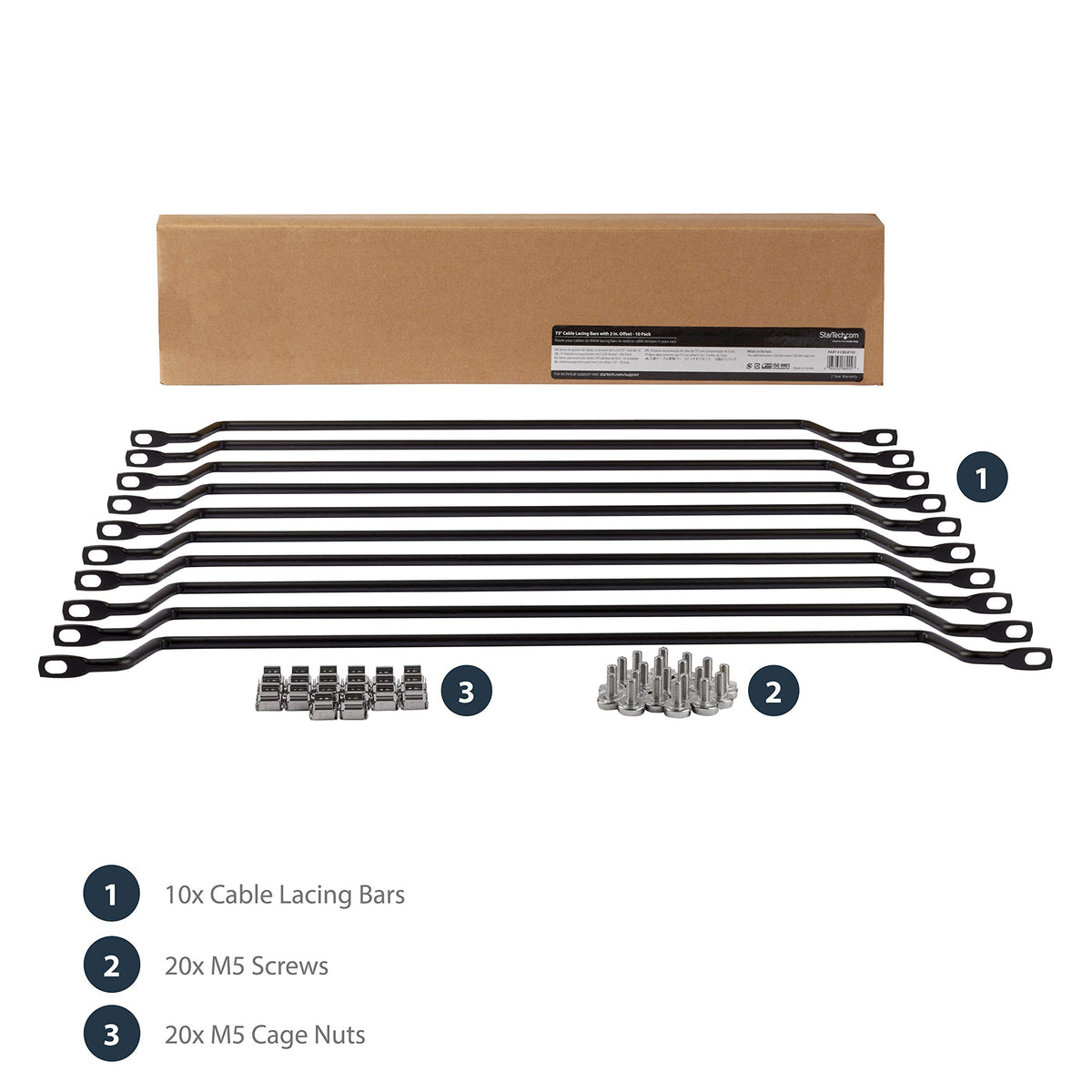 StarTech 10-Pack Lacing Bar with 2in Offset for 19in Rack (CMLB102)
