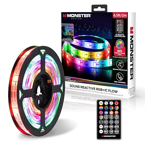 XTREME Monster 6.5ft Color Flow Multi-Color LED Light Strip, Indoor, Fun Flash Mode, Remote Control, Easy Assembly