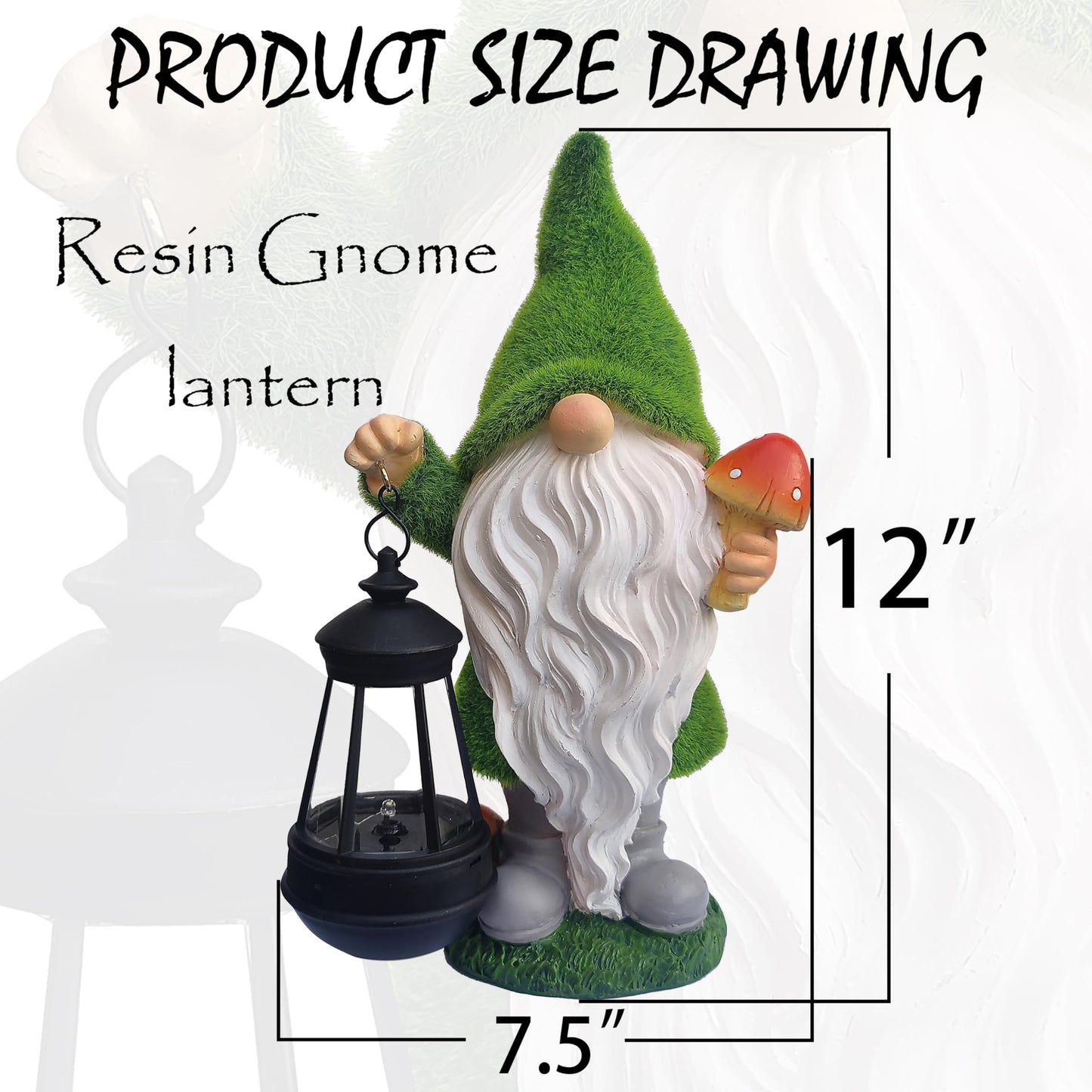 Qobumy Gnomes Solar Garden Statues,Resin Gnome Figurine Decorations Holding Mushroom and Solar Lights Lantern, Outdoor Figurines Lawn Garden Statue