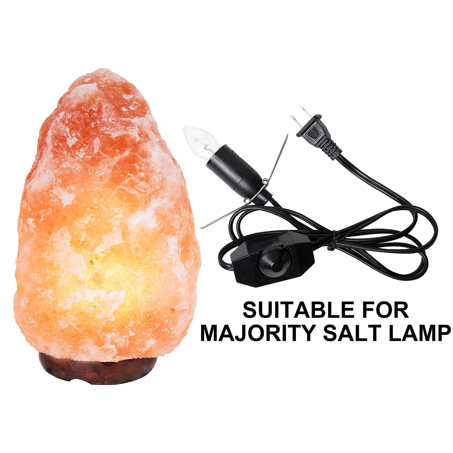 Venforze Himalayan Salt Lamp Cord (5 Feet Cord with Metal Clip) with Dimmer Switch, Original Replacement Cord and 6 Packs E12 Halogen Salt Lamp Bulbs