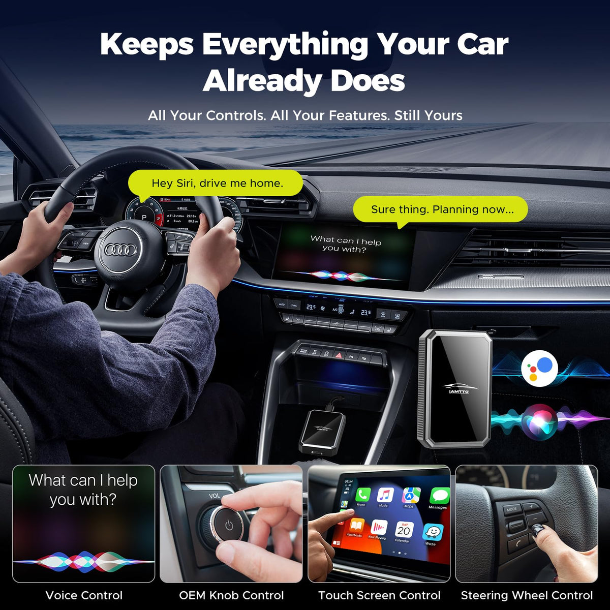 LAMTTO 2-in-1 Wireless CarPlay Adapter, HD Media Port for TV Stick/Console