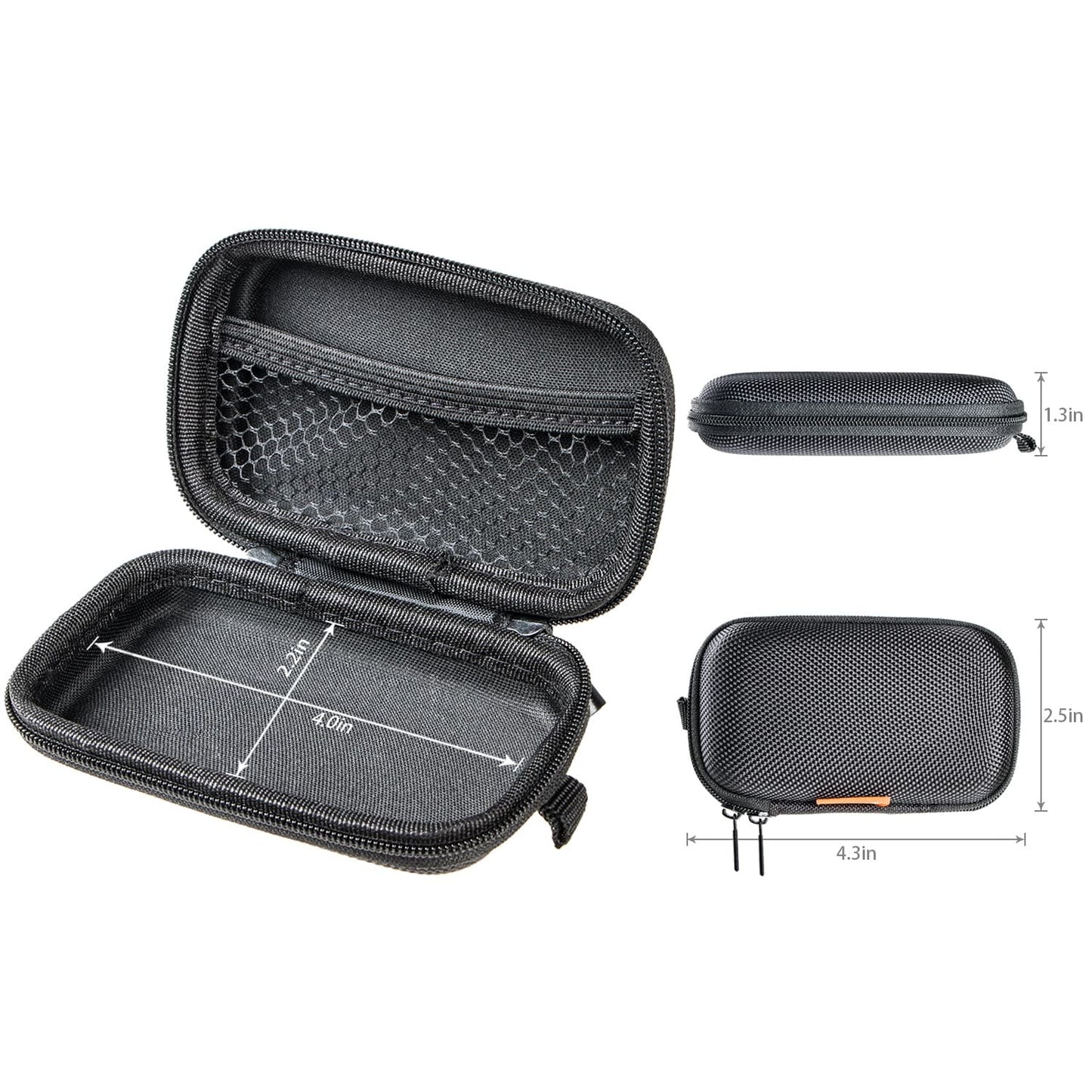 Small Hard EVA Case (4.3" x 2.5")- Portable Protection Earbud Case Zipper Pouch for Headset, Earphone, Flash Drive, Charging Cable, Key - Mesh Inner