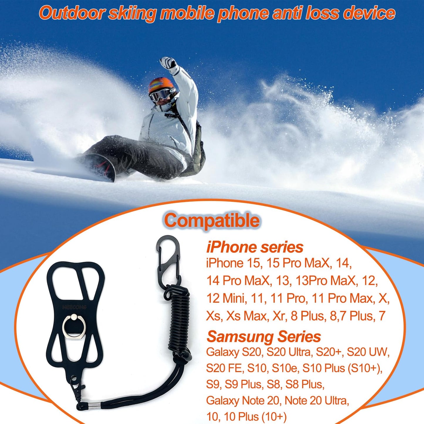 NEECONG Lanyard Holder, Universal Fishing Protect Rugged Phone Tether and Ring Grip, Compatible with Most Smartphones