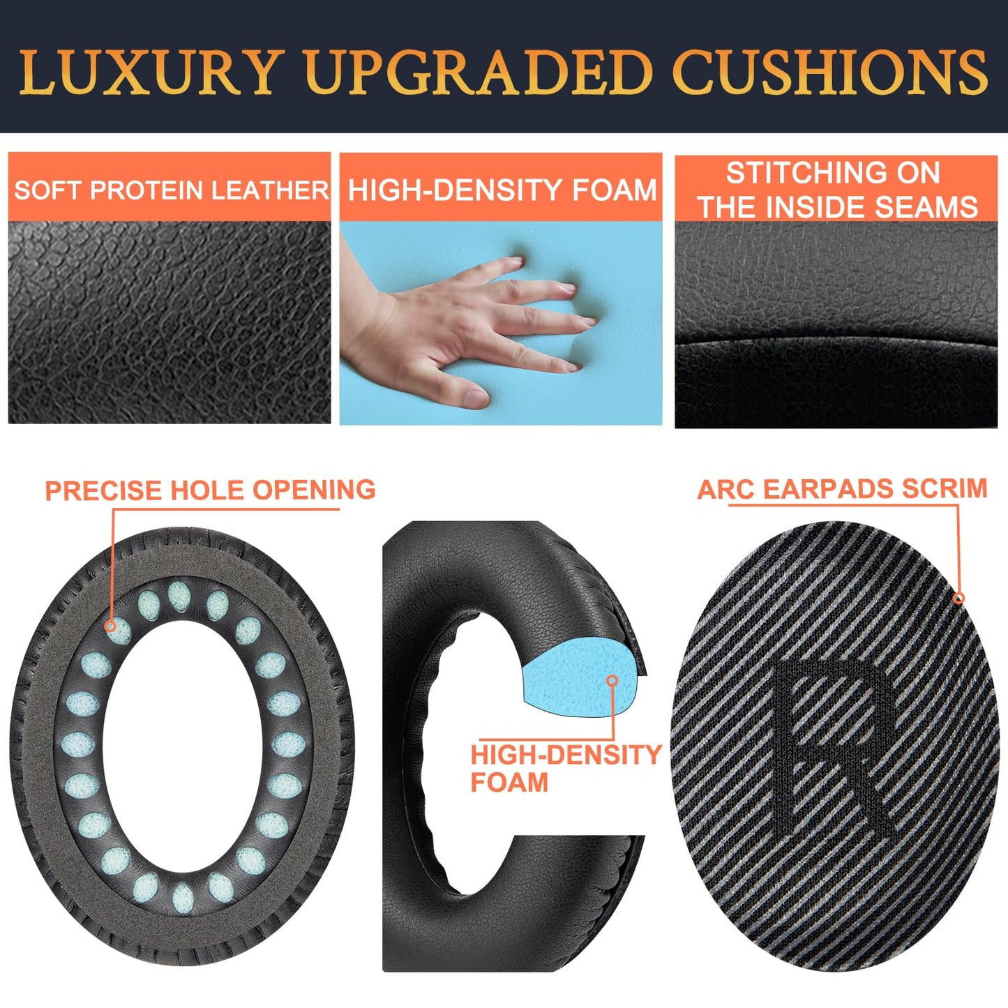 SoloWIT Earpads for Bose QuietComfort 35 (QC35) & Quiet Comfort 35 II (QC35 ii) Headphones, Softer Leather, Noise Isolation Foam, Added Thickness