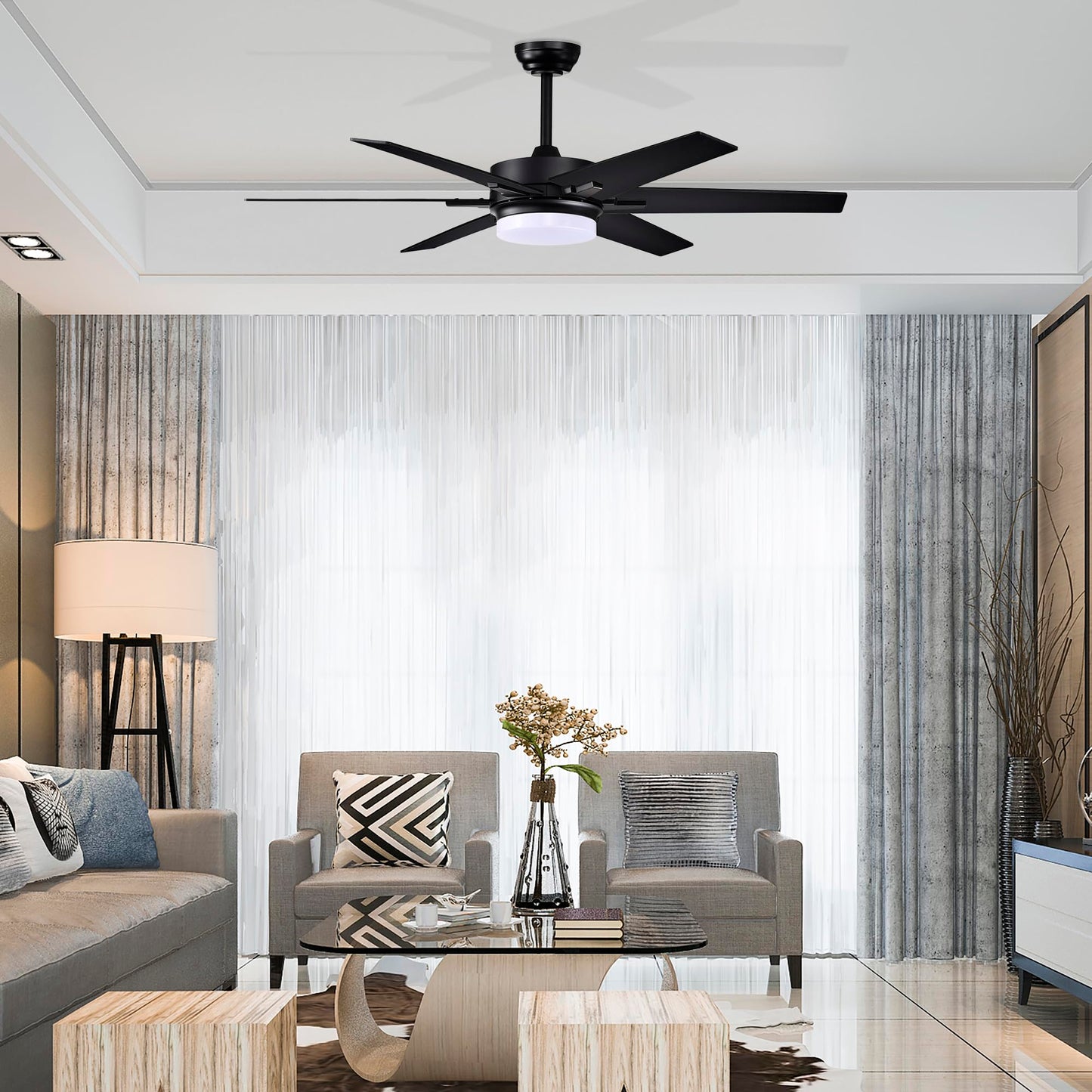 Edvivi 52 Inch LED Ceiling Fan with Lights and Remote Control, Low Profile Ceiling Fan with 6 Dual Finish Blades, 6-Speed Noiseless Reversible Motor