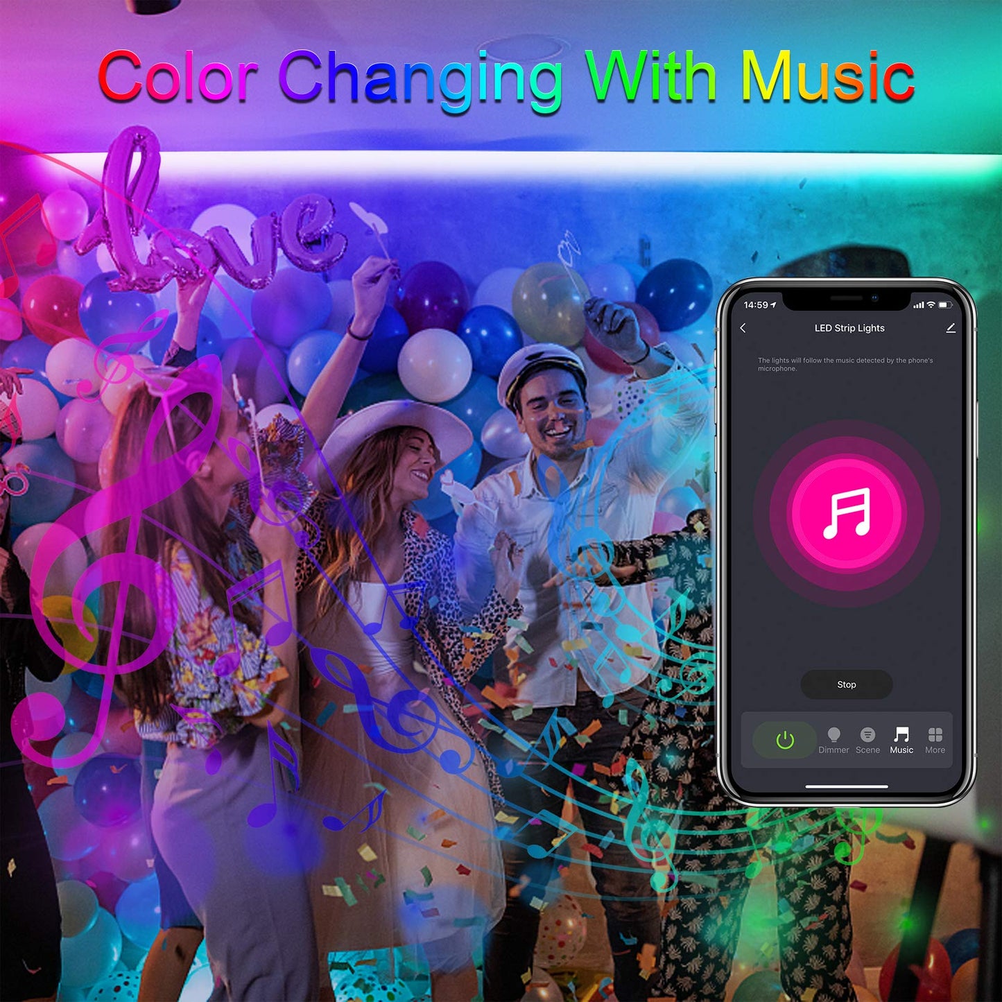 VOLIVO 65.6 FT WiFi LED Strip Lights,LED Light Strip Compatible with Alexa and Google Home,App/Remote/Voice Controlled Music Sync Color Changing