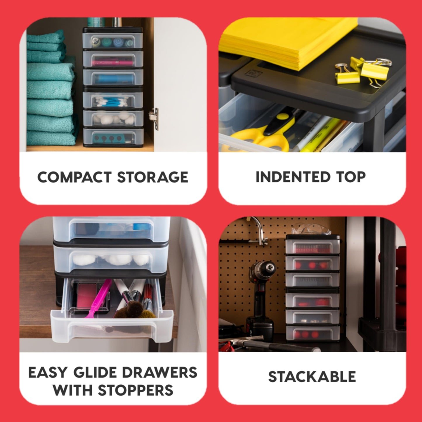 IRIS USA 2-Pack, 3-Drawer Medium Plastic Stacking Desktop Organizer, Black