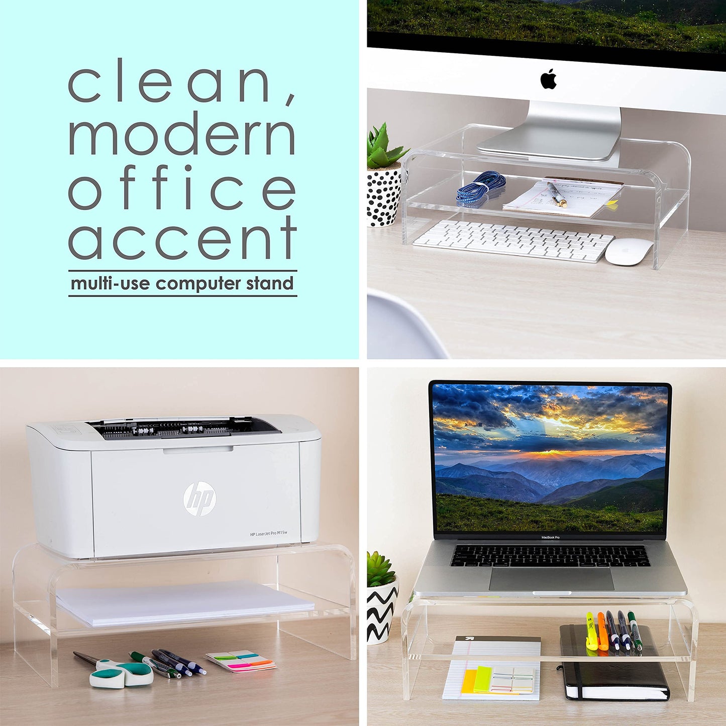 Homeries Computer Monitor Stand 2-Tier Acrylic, Universal Computer Riser for Home, Office, Business, Desk, Gamers | Multi Media Platform Lift
