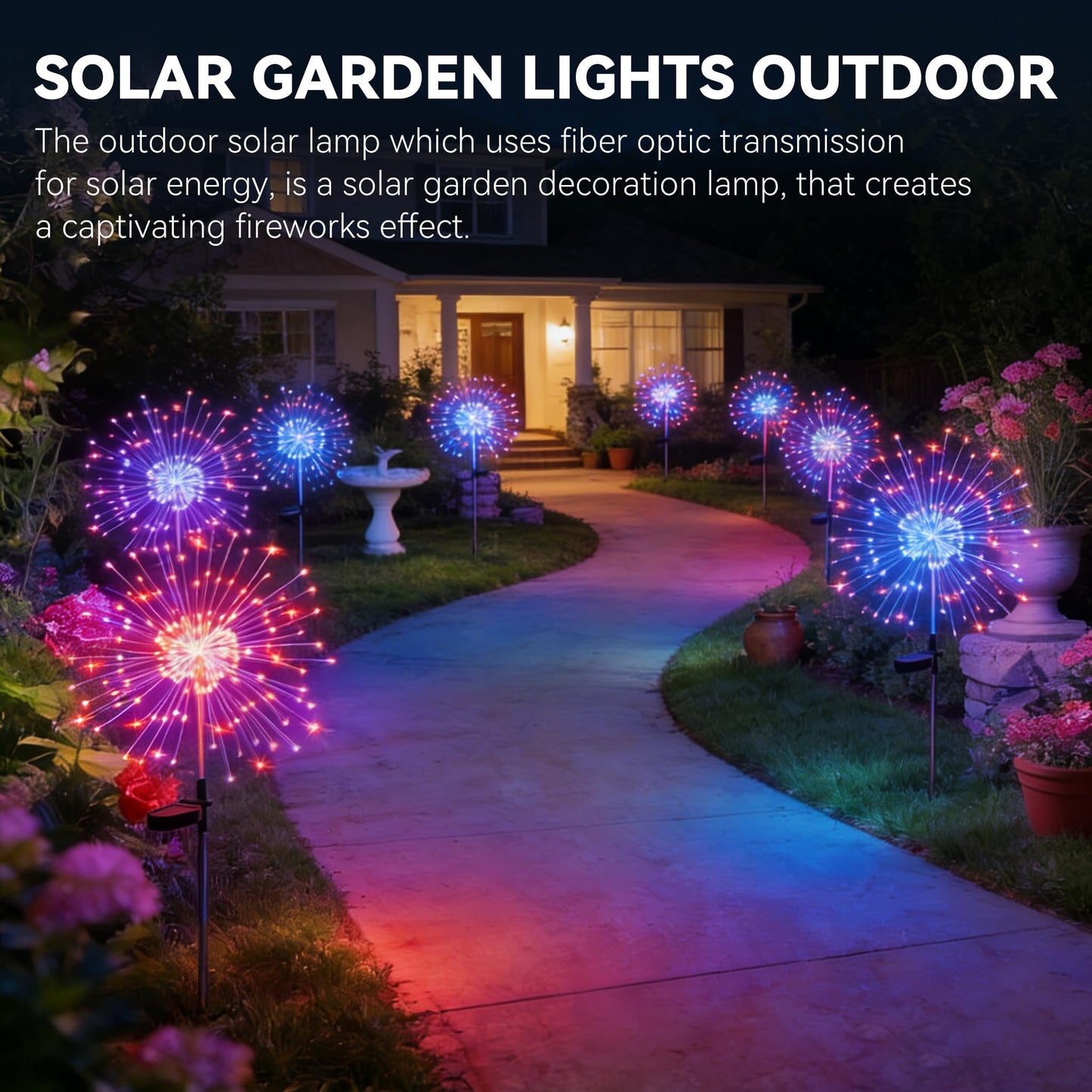 HPUFKOT Solar Garden Lights Outdoor,Waterproof Garden, 2PC 200 LED Twinkling Firework Lights Decorative with 8 Modes,Decor for Yard Patio Pathway Lawn