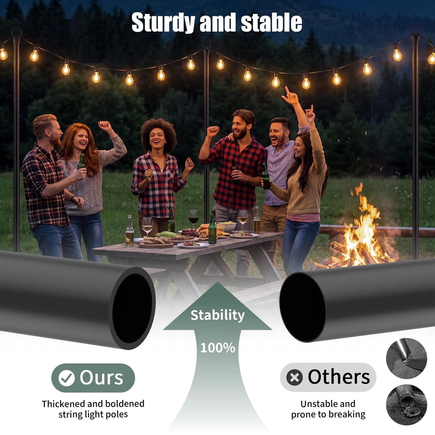 Espird String Light Poles for Outside 4 Pack, 10.5 Feet Outdoor String Lights Poles for String Lights, Backyard Patio Light Poles for Bistro Party