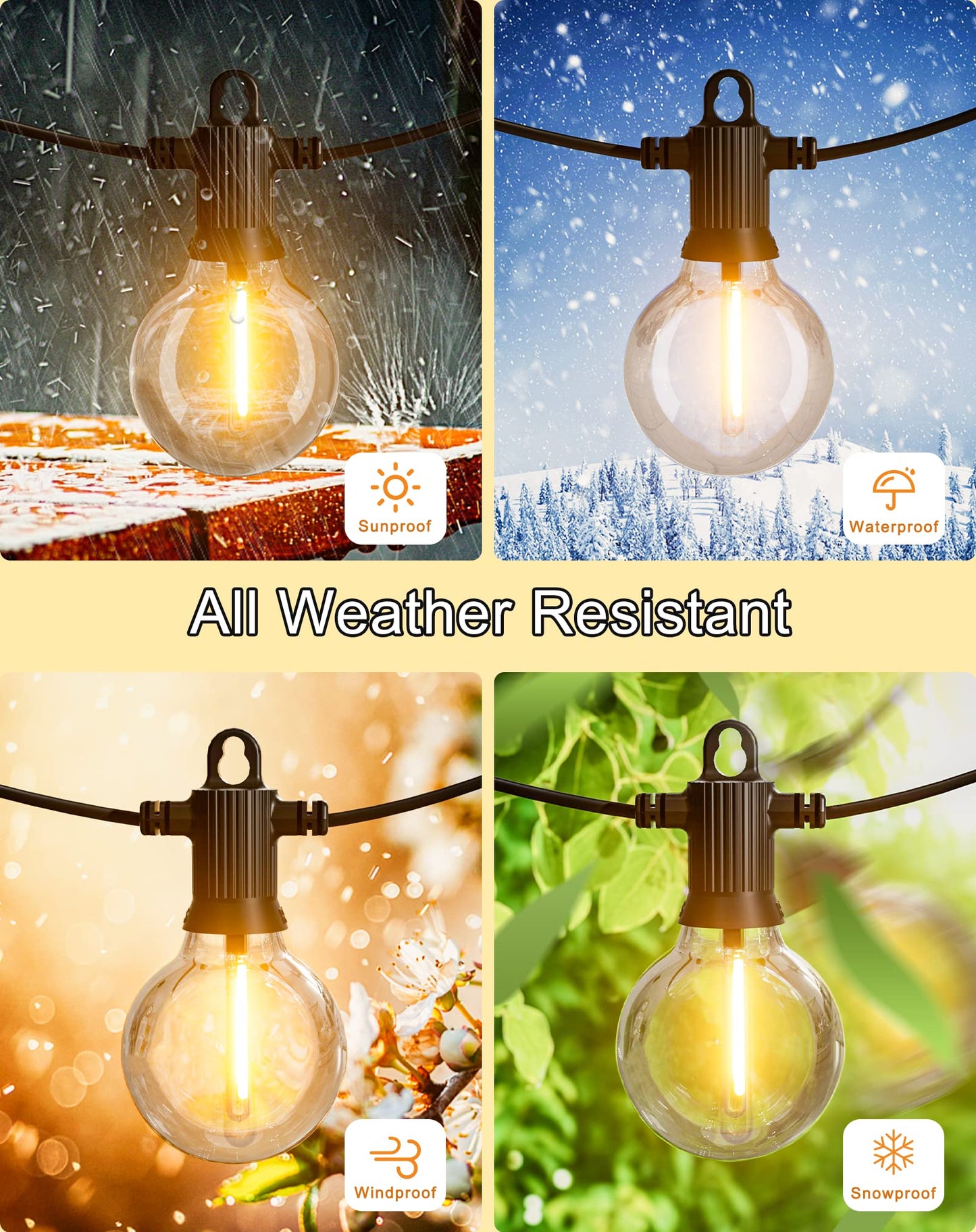 Zuske Outdoor String Lights Waterproof, 100FT LED Patio Lights with 53 Shatterproof G40 Globe Bulb(3 Spare), Connectable Dimmable Outside Hanging
