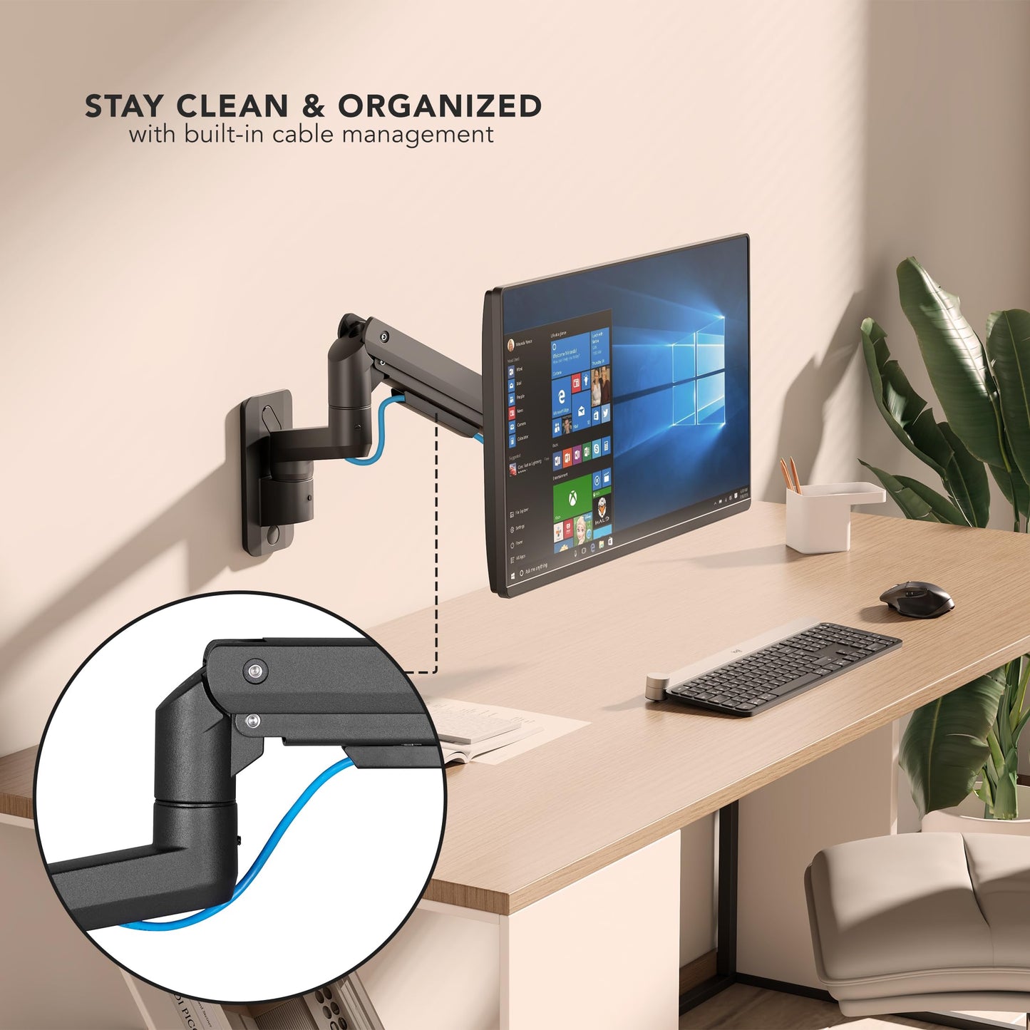 Mount?It! Heavy?Duty Wall Mount Arm for 49? Curved & Ultrawide Monitors, Gas?Spring Full Motion, 23.5? Reach, 44 lb Capacity, VESA 75/100, Single?Stud