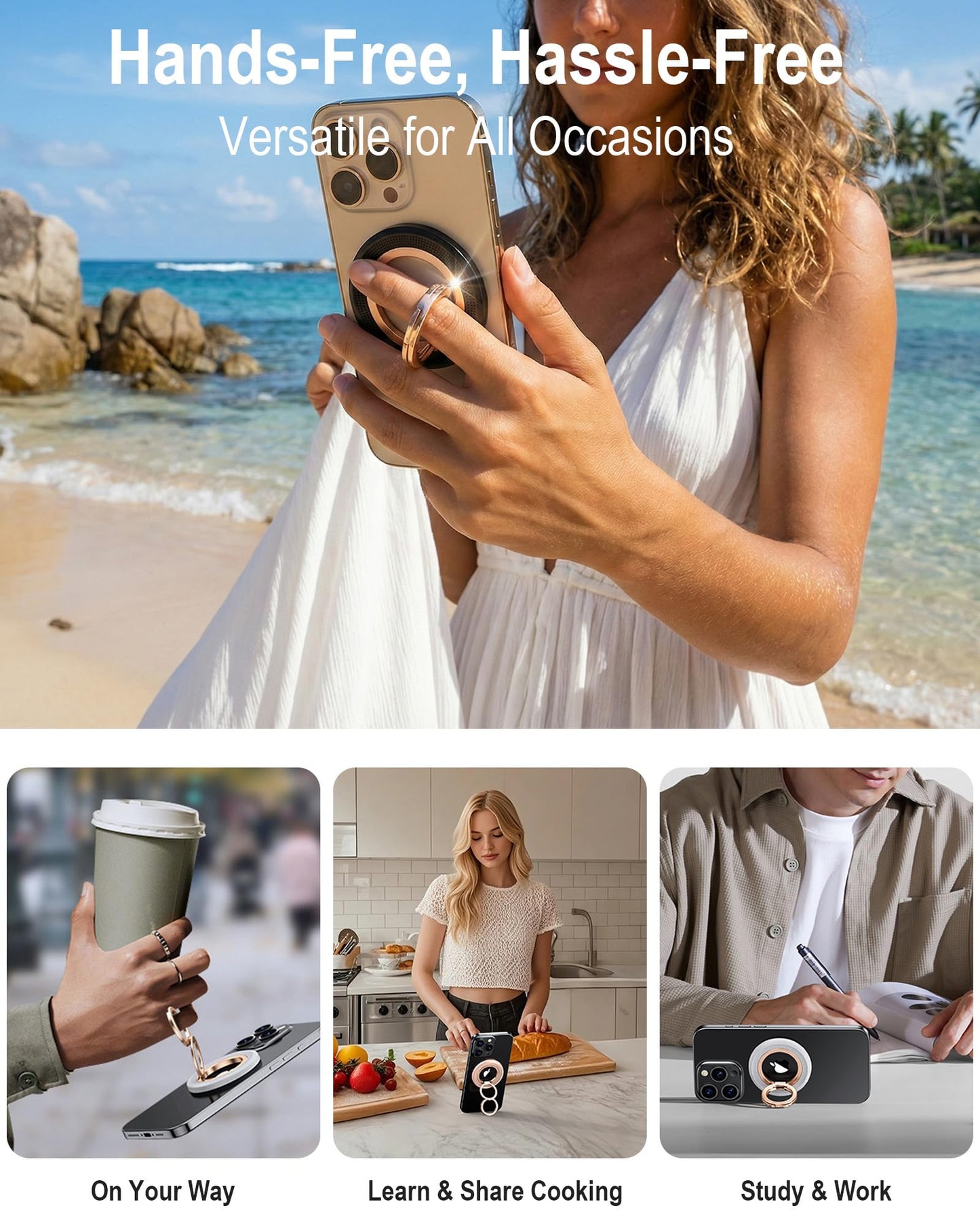 Magnetic Phone Grip, 360° Rotation Magnetic Cell Phone Grip, Ring Holder Kickstand Mag Safe Ring Stand Compatible with iPhone 17 16 15 14 13 12 Pro
