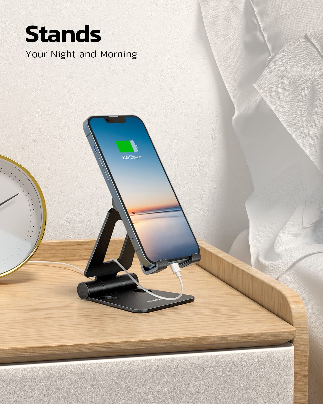 Nulaxy Dual Folding Cell Phone Stand, Fully Adjustable Foldable Desktop Phone Holder Cradle Dock Compatible with iPhone 17 16 15 14 13 12 11 Pro Max