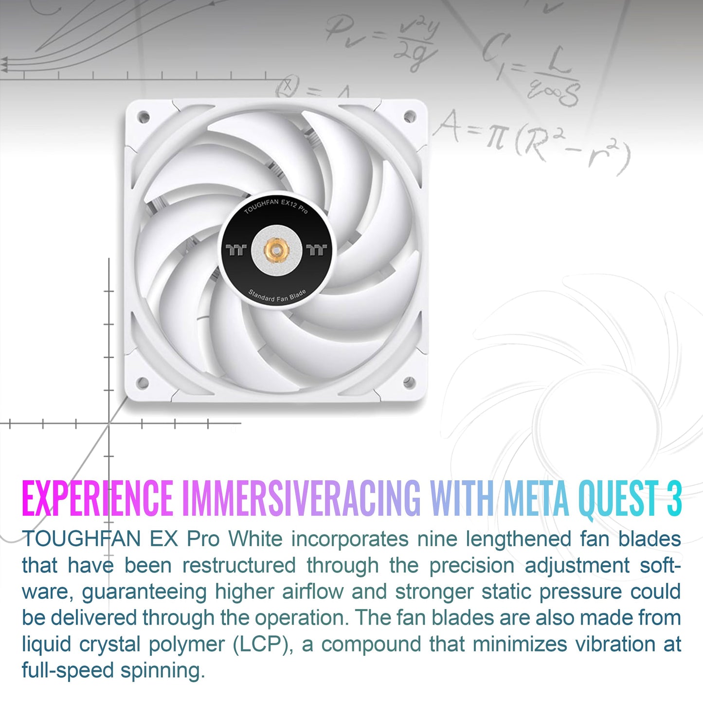 Thermaltake TOUGHFAN EX12 Pro Snow PC Cooling Fan, Magnetic Connection, Swappable Fan Blade, PWM Controlled 500~2000 RPM, Air Flow 70.8 CFM, 120mm (3