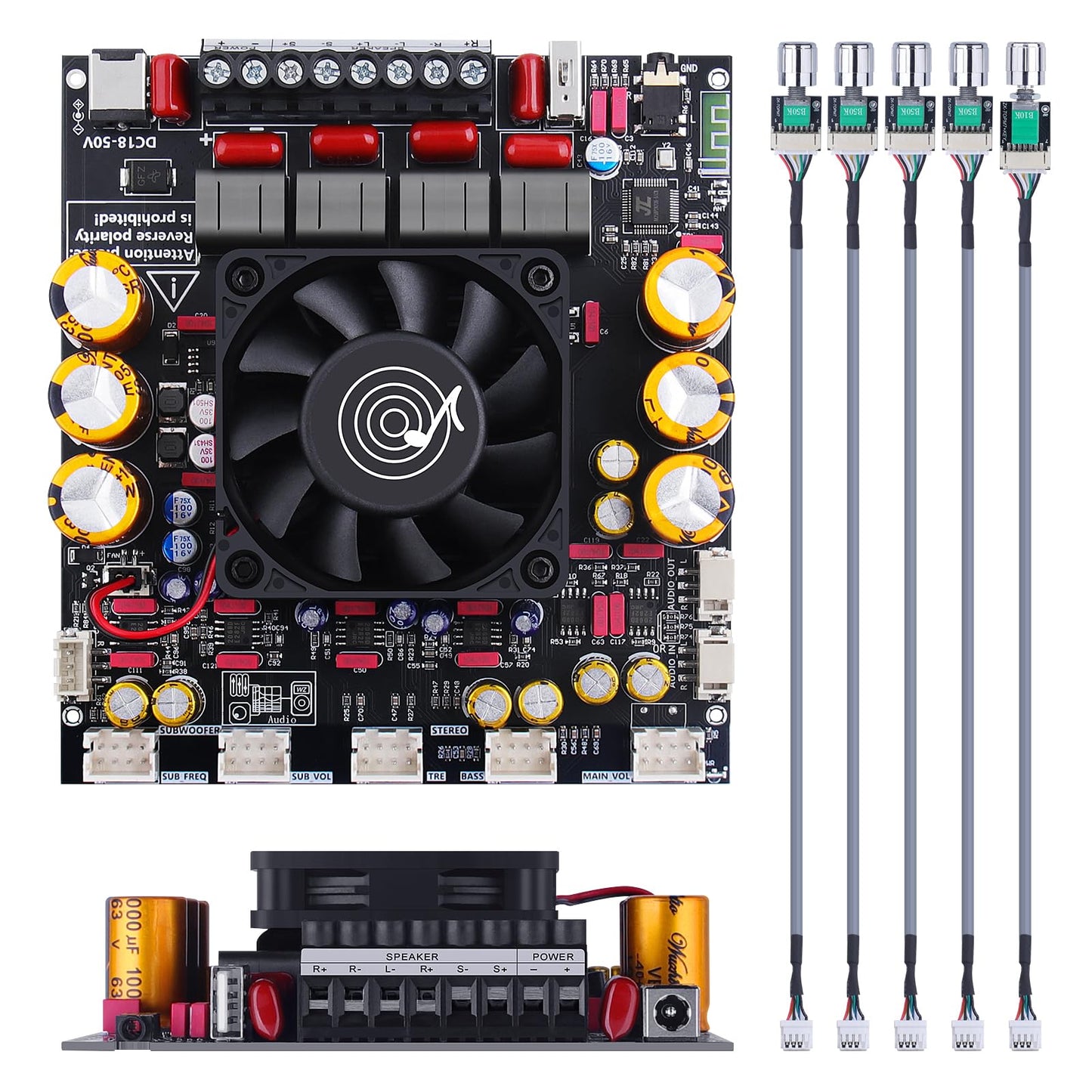 ZK-AS21P 2.1 Channel Bluetooth Amplifier Board, 300W x2 Stereo Class D Home Audio Amp with 600W Subwoofer Output, 2 x TPA3255 Chip, AUX USB Input