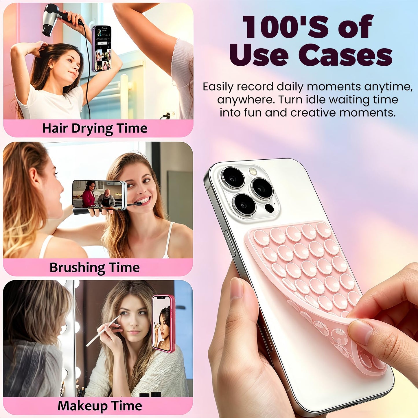Anteel 2026 Upgraded 2 Pack Silicone Suction Cup Phone Case Mount Double Sided, Non Slip Phone Accessories, Hands-Free Strong Grip Silicon Phone
