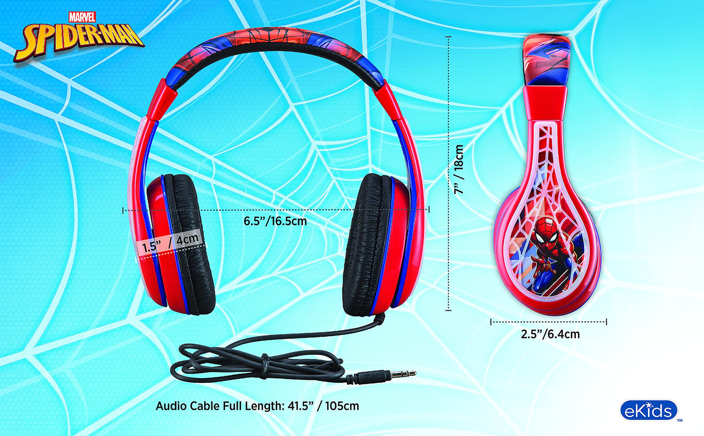 eKids Spiderman Kids Headphones with 3.5mm Audio Jack, Wired Headphones for School, Home or Travel (Spiderman)
