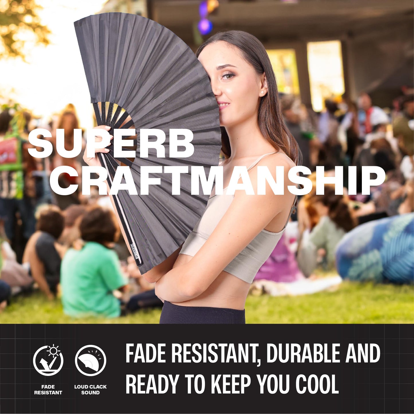 SoJourner Folding Rave Fan, Black