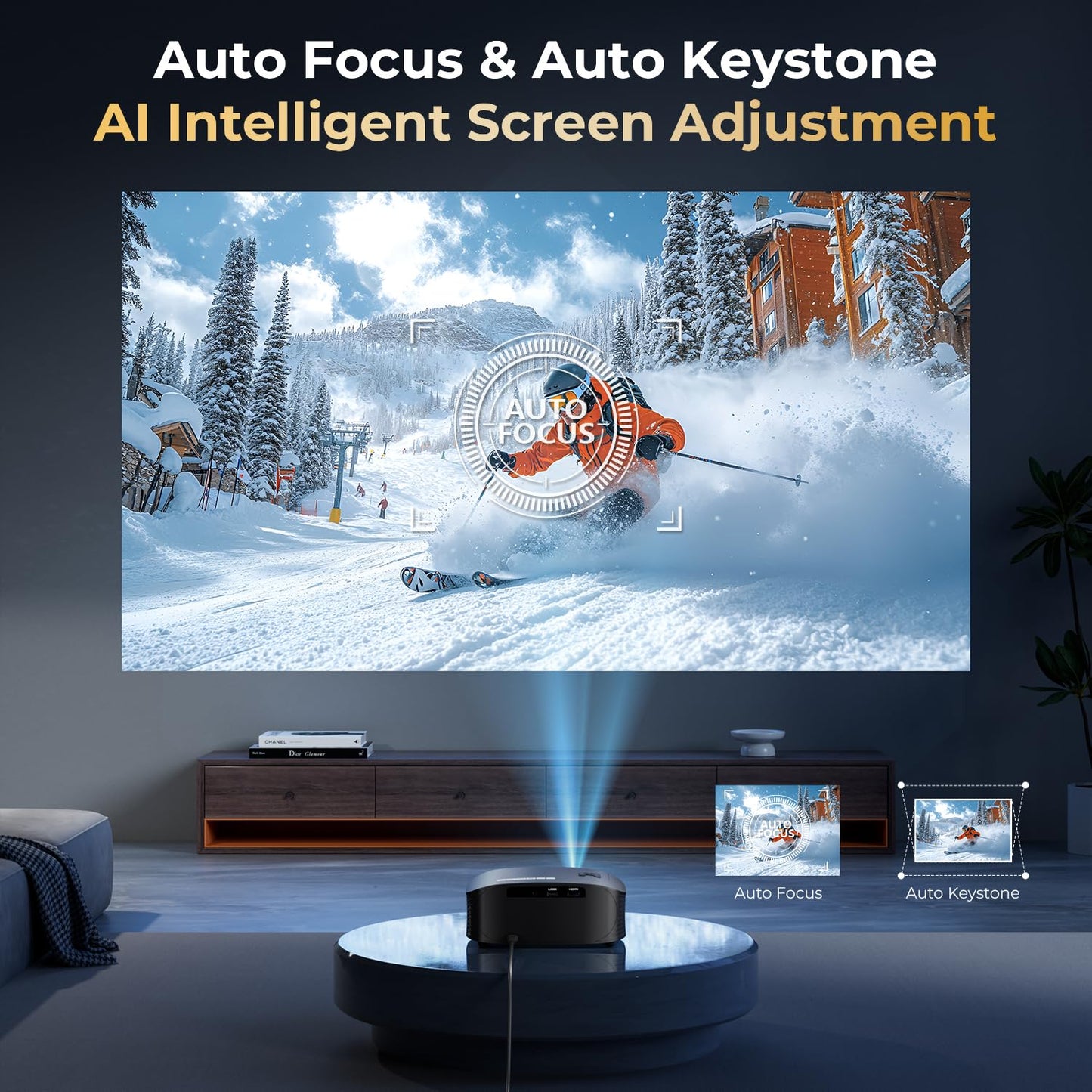 GOODEE Official Licensed Google TV 4K Mini Smart Projector with WiFi and Bluetooth - Compatible with Netflix/YouTube/Prime Video, Dolby Audio, Auto