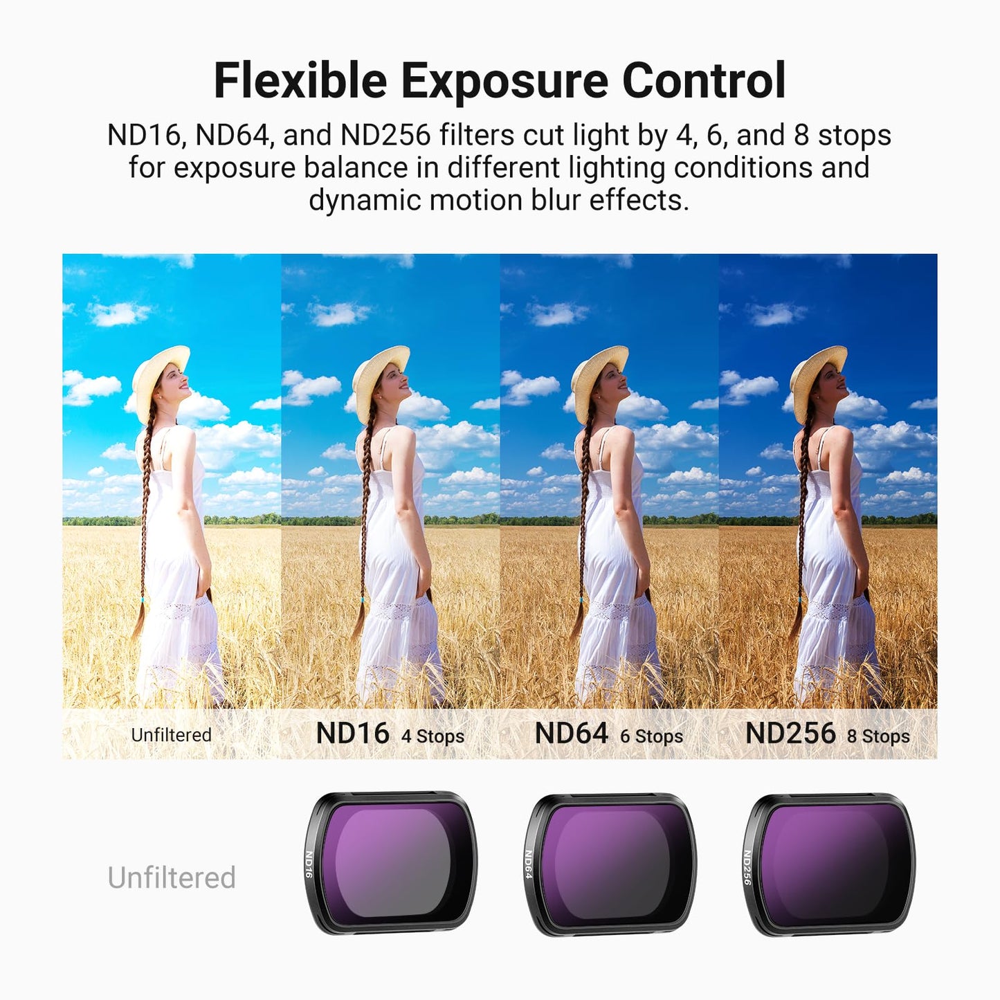 NEEWER ND & CPL Filter Set Compatible with DJI Osmo Pocket 3, Magnetic Neutral Density ND16 + ND64 + ND256 + Circular Polarizing Action Camera Lens