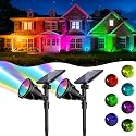 ROSHWEY Solar Spot Lights Outdoor, 7 Colors Halloween Christmas Outdoor Lights Waterproof Landscape Light 600LM Solar Spotlight Lighting for House