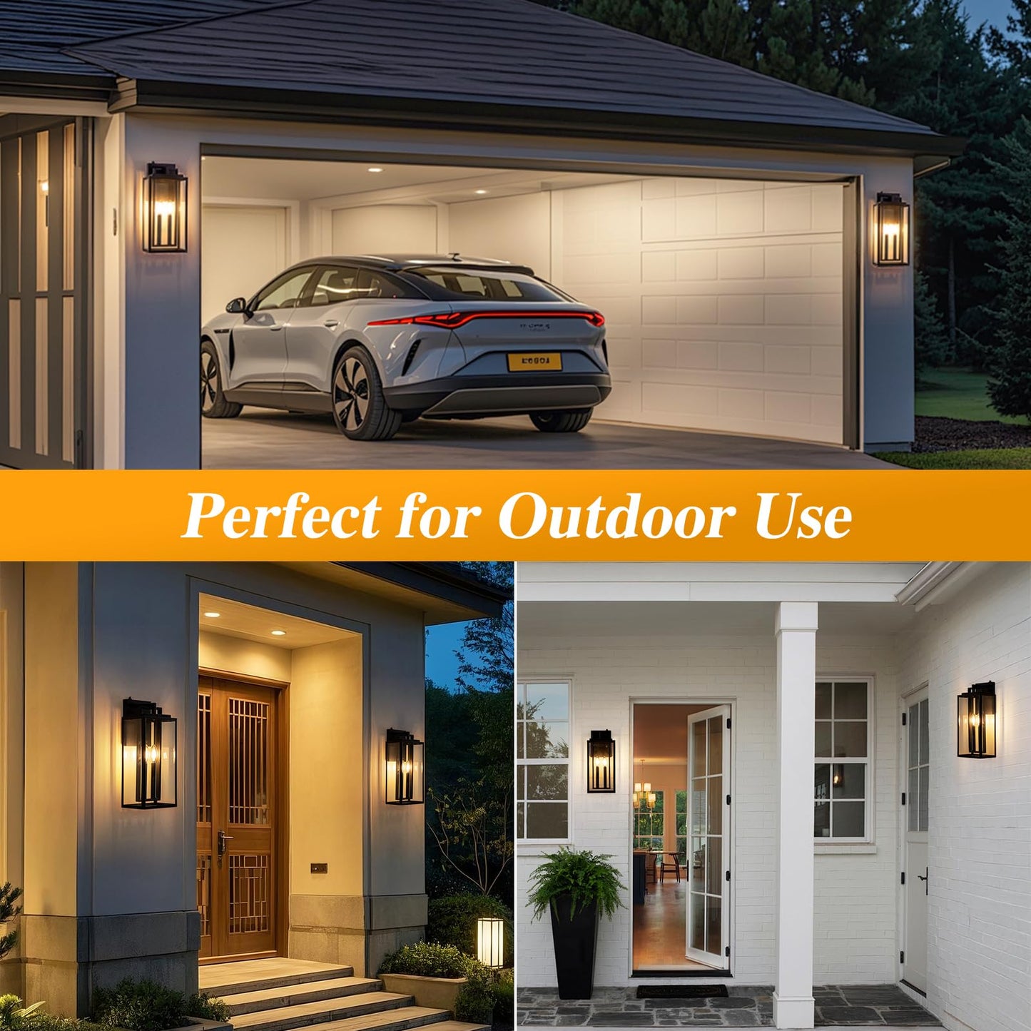 SAYTOP Dusk to Dawn Outdoor Wall Sconce Waterproof Wall Lantern 2-Lights, 20" Large Outside Modern Wall Mount Light, Exterior Matte Black Porch Light