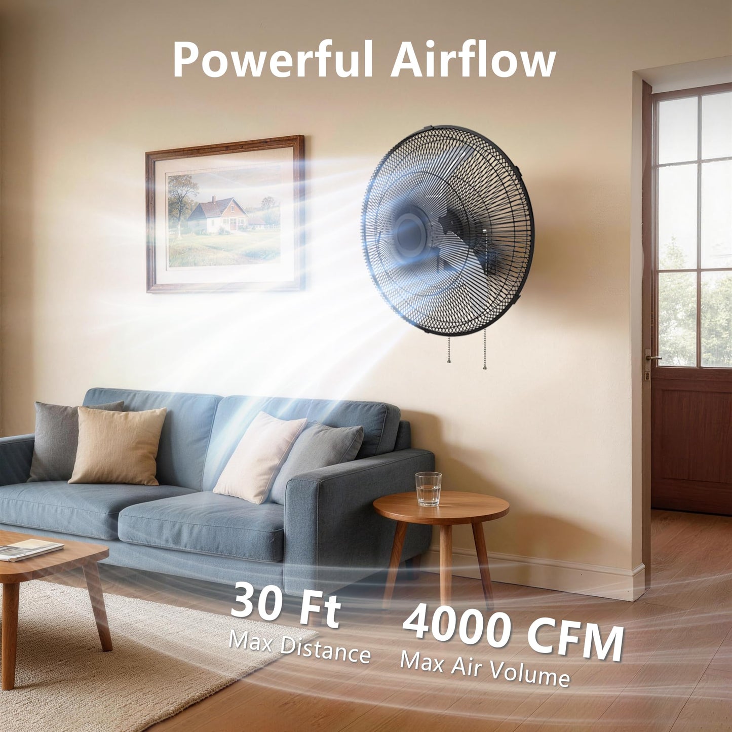 NIOGLXO 20 Inch Oscillating Wall Mount Fan, 3 Speed Powerful Airflow, 90° Oscillation, 30° Tilt, High Velocity Wall Fan for Home, Offices, Greenhouse