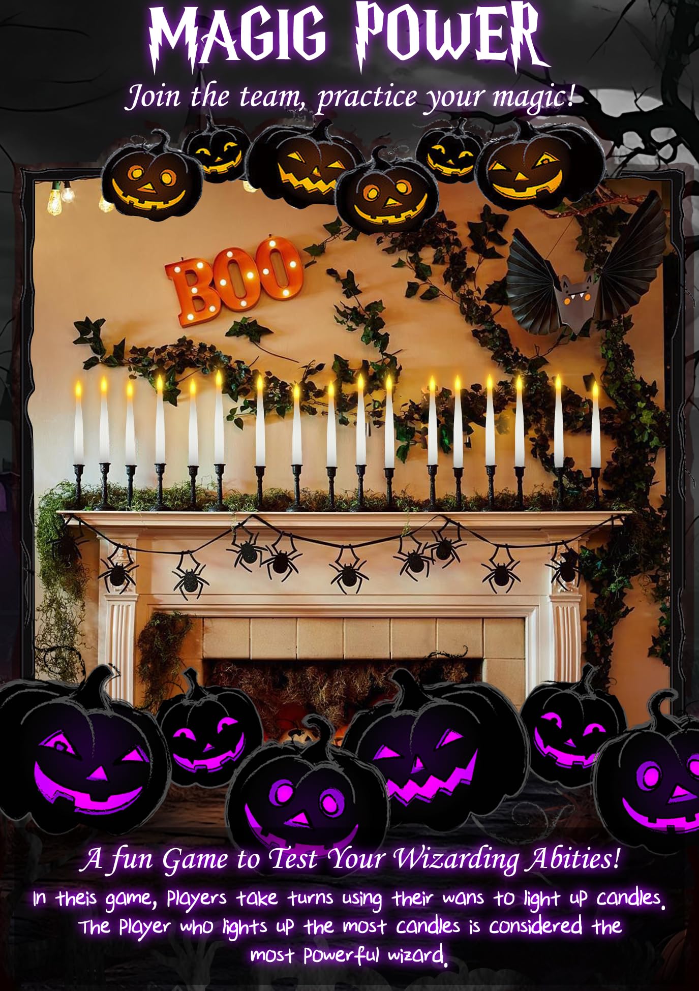 Dreacompy Halloween Decoration, Floating Candles with Wand, 10 PCs Flameless Magic Hanging Candles with 11 AAA Battery, Flickering Warm Light Floating