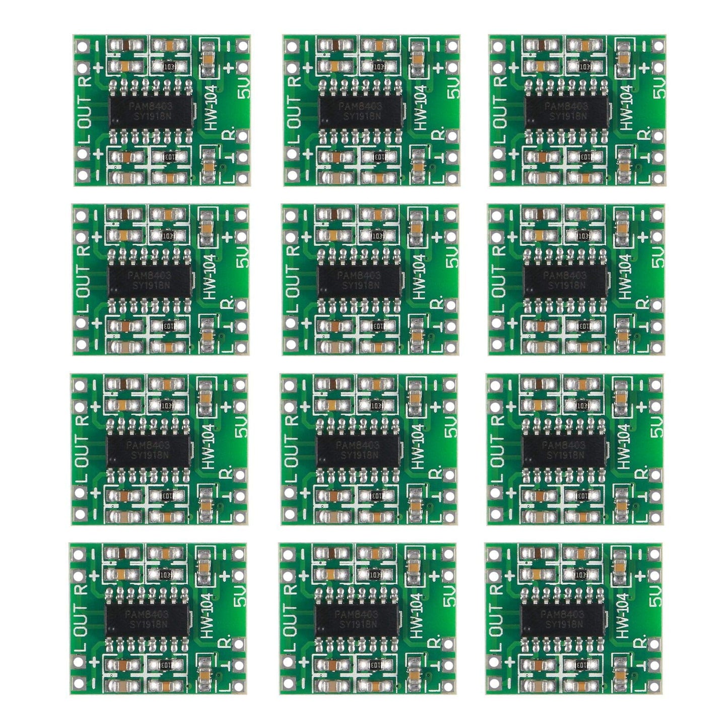 12pcs PAM8403 Module Super Mini Digital Amplifier Board 2 3W Class D Power Amplifier Board efficient 2.5 to 5V Input (PAM8403 Module)