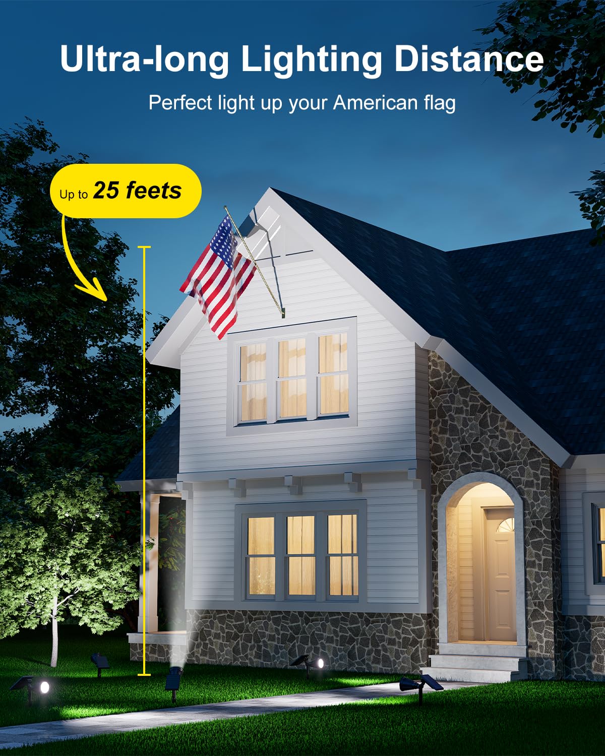 FALOVE Solar Spot Lights Outdoor Waterproof for Flag, Palm Tree, Pole, Sign, Statue, Mailbox, Bright LED Outside Landscape Flood Spotlights for Accent
