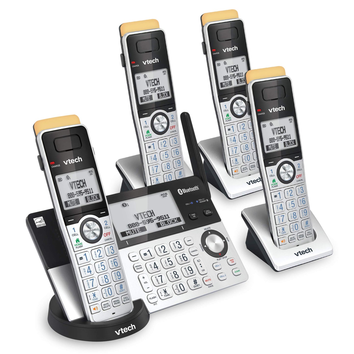 VTech IS8151-4 Super Long Range 4 Handset Cordless Phone for Home with Answering Machine, 2300 ft Range, Call Blocking, Bluetooth, Headset Jack, Power