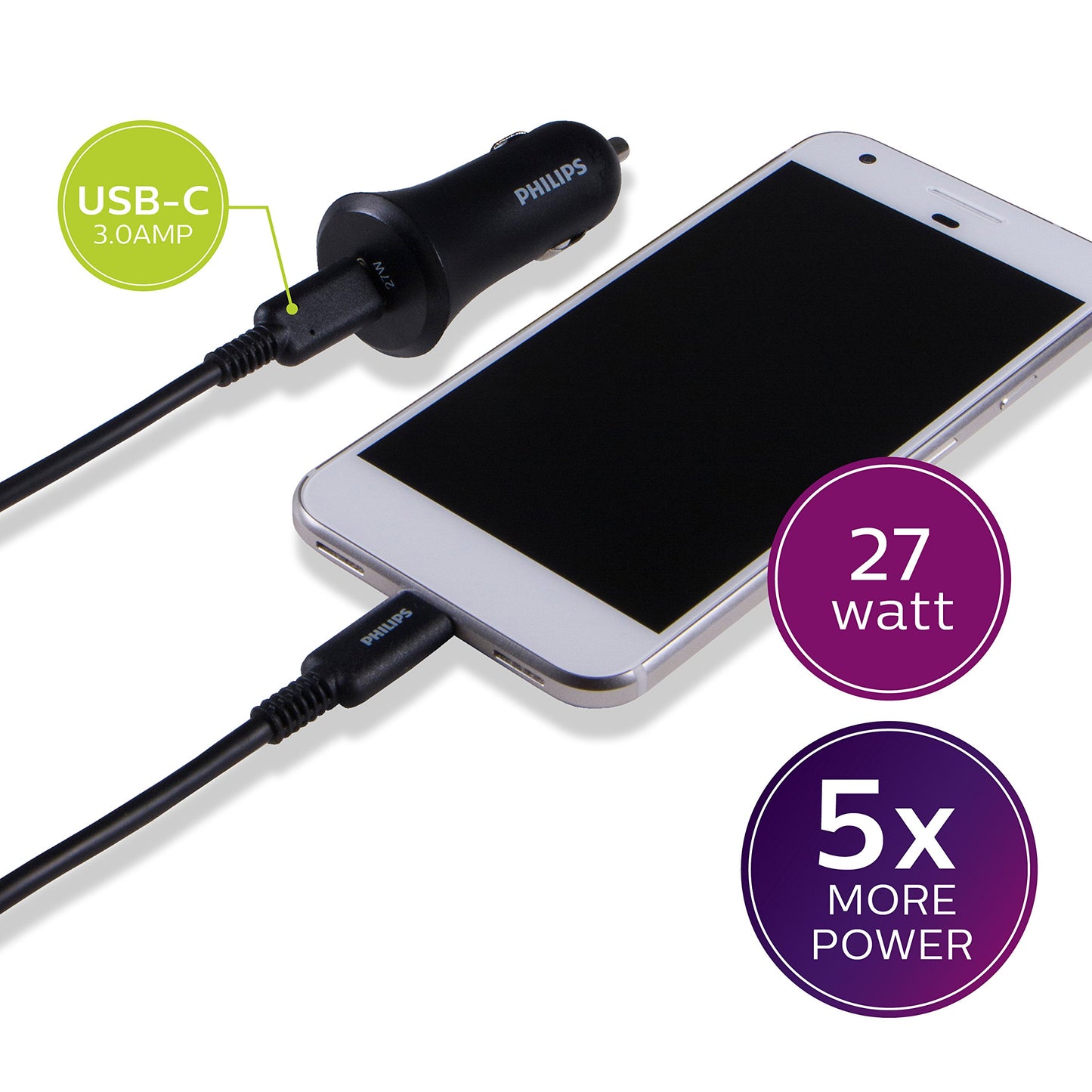 Philips 27W USB C Car Charger, Cigarette Lighter USB Charging Adapter, Car Adapter Phone Charger for iPhone 16 Series, 15 Series, Charging Cable