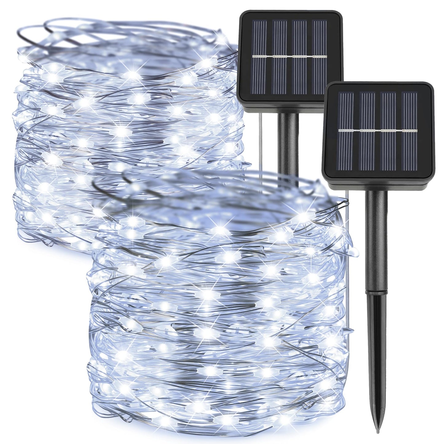 kemooie Solar Fairy Lights Outdoor, 2Pack 200 LED 66FT White Twinkle Solar String Lights, 8 Modes Waterproof for Garden Tree Christmas Decorations