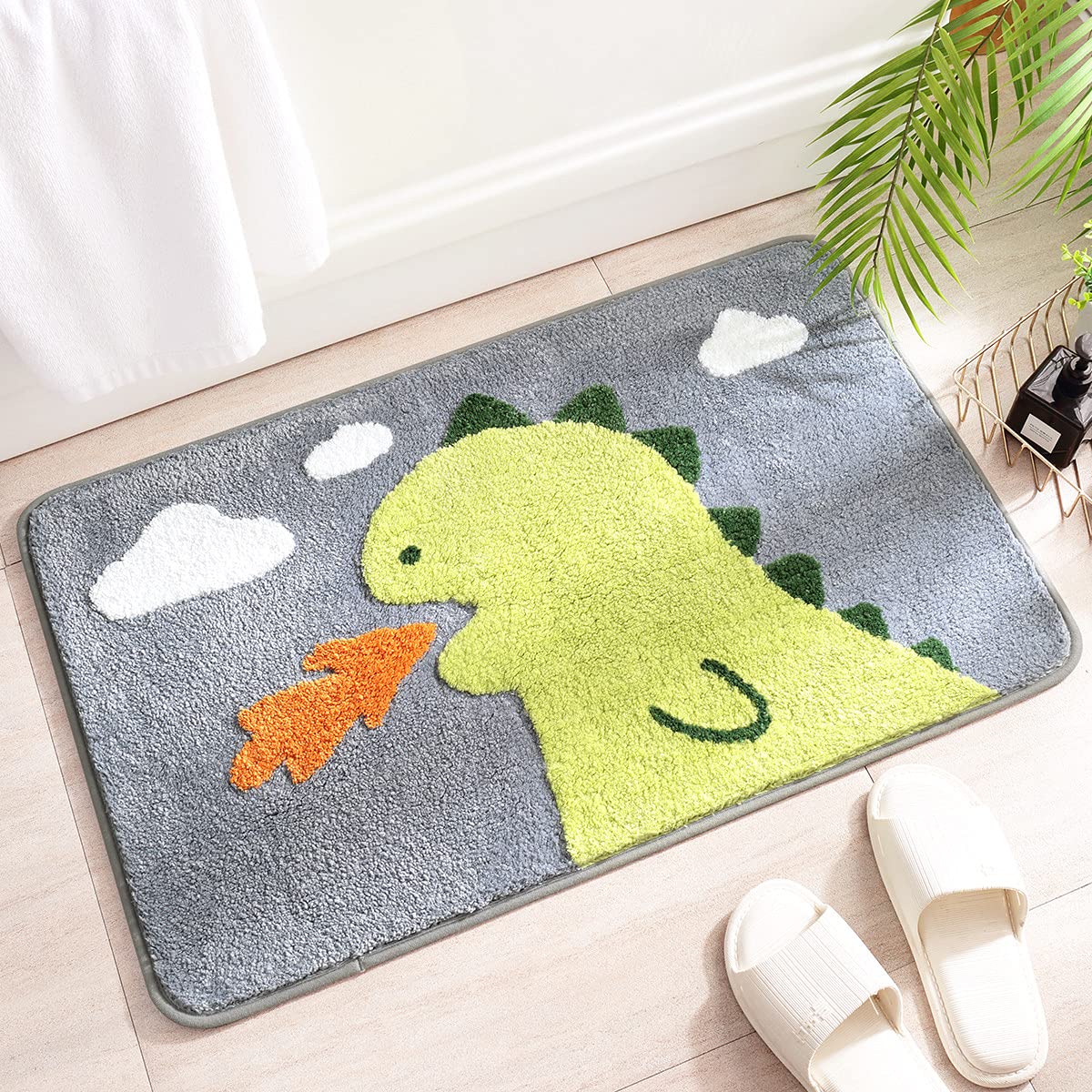 Molesun Dinosaur Bath Mat Non Slip, Bath Rug Soft Shower Rug Plush Microfiber Water Absorbent Thick Shaggy Floor Mats for Bathroom, Bedroom, Kitchen…