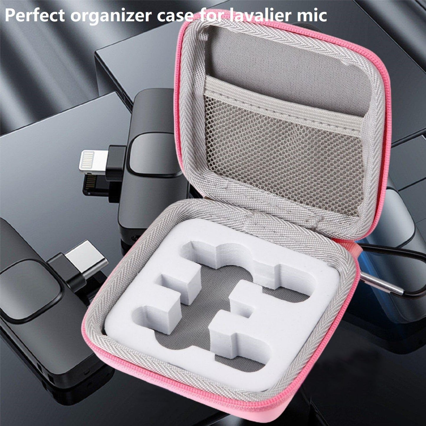 HanZhiQiang Hard Travel Carrying Mic Case Wireless Lavalier Microphone Case with 3 Slots for Wireless Lavalier Microphone Lapel clip-on Mic (Pink)